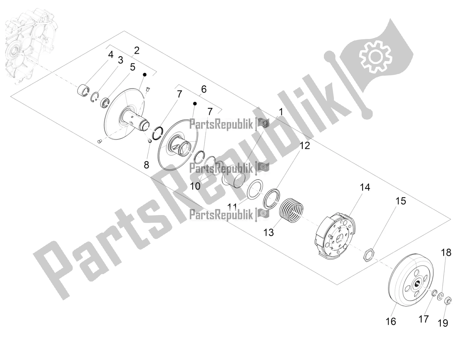 Todas as partes de Polia Conduzida do Vespa LX 125 Iget 2017