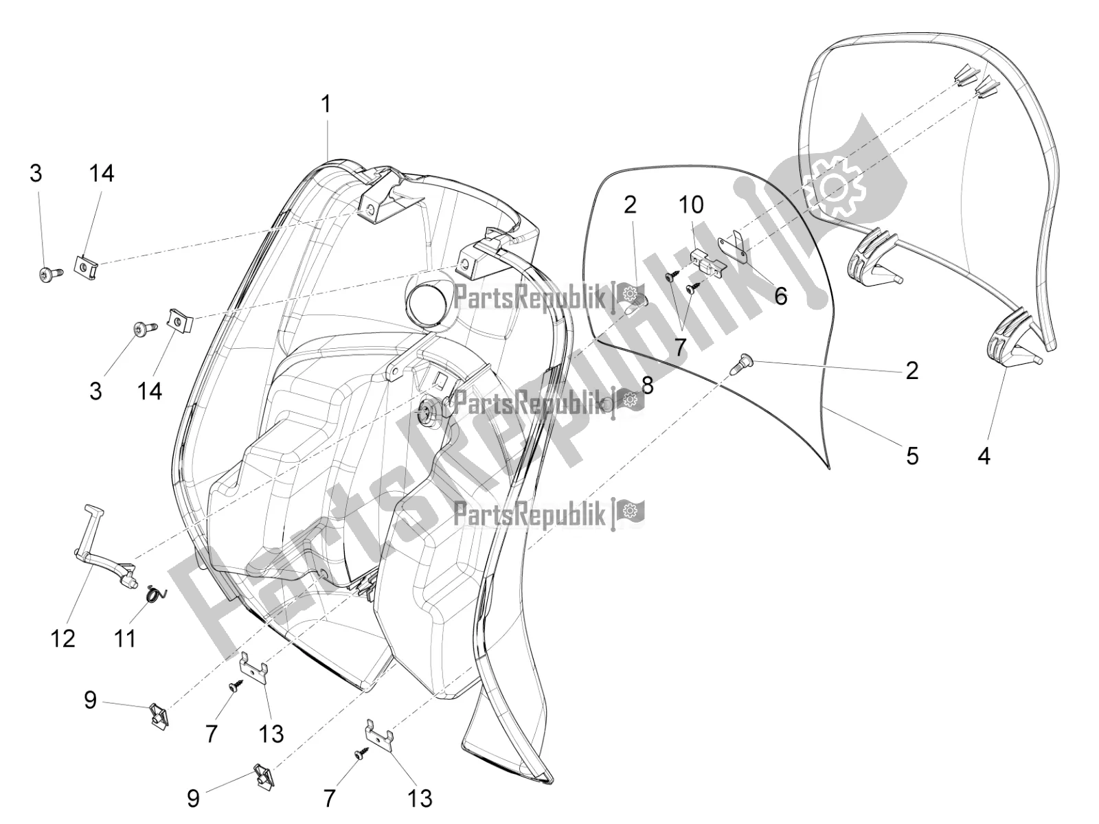 All parts for the Front Glove-box - Knee-guard Panel of the Vespa LX 125 Iget 2017