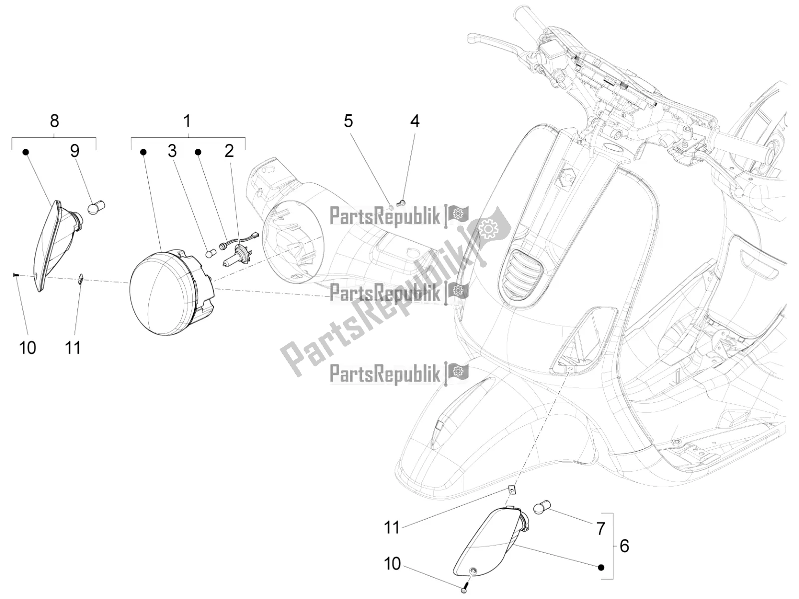 Toutes les pièces pour le Phares Avant - Clignotants du Vespa LX 125 Iget 2017