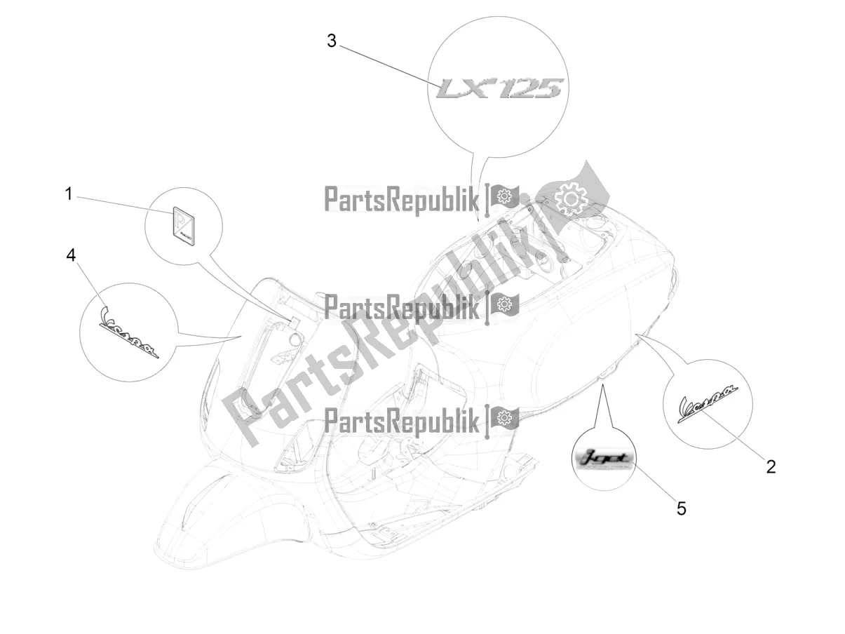 Todas as partes de Placas - Emblemas do Vespa LX 125 Iget 2017