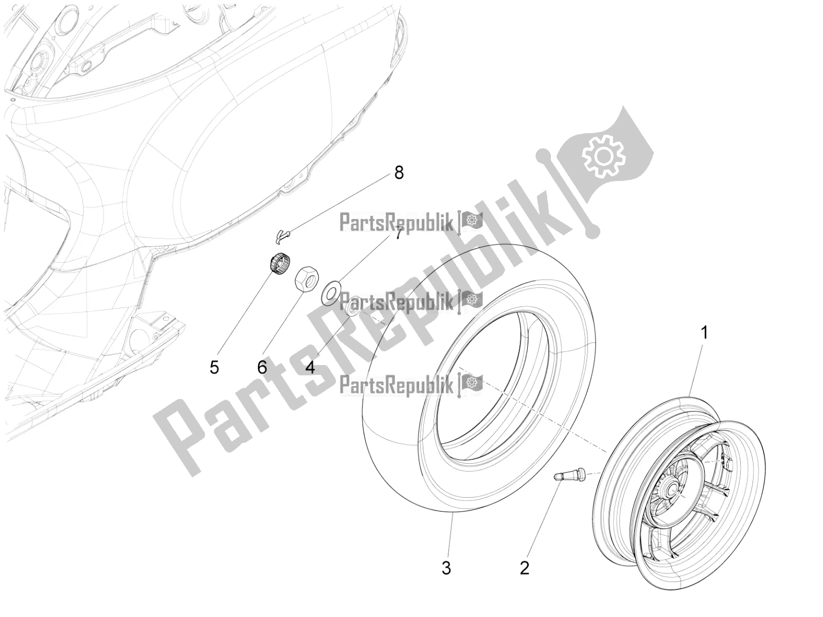 All parts for the Rear Wheel of the Vespa LX 125 Iget 2017