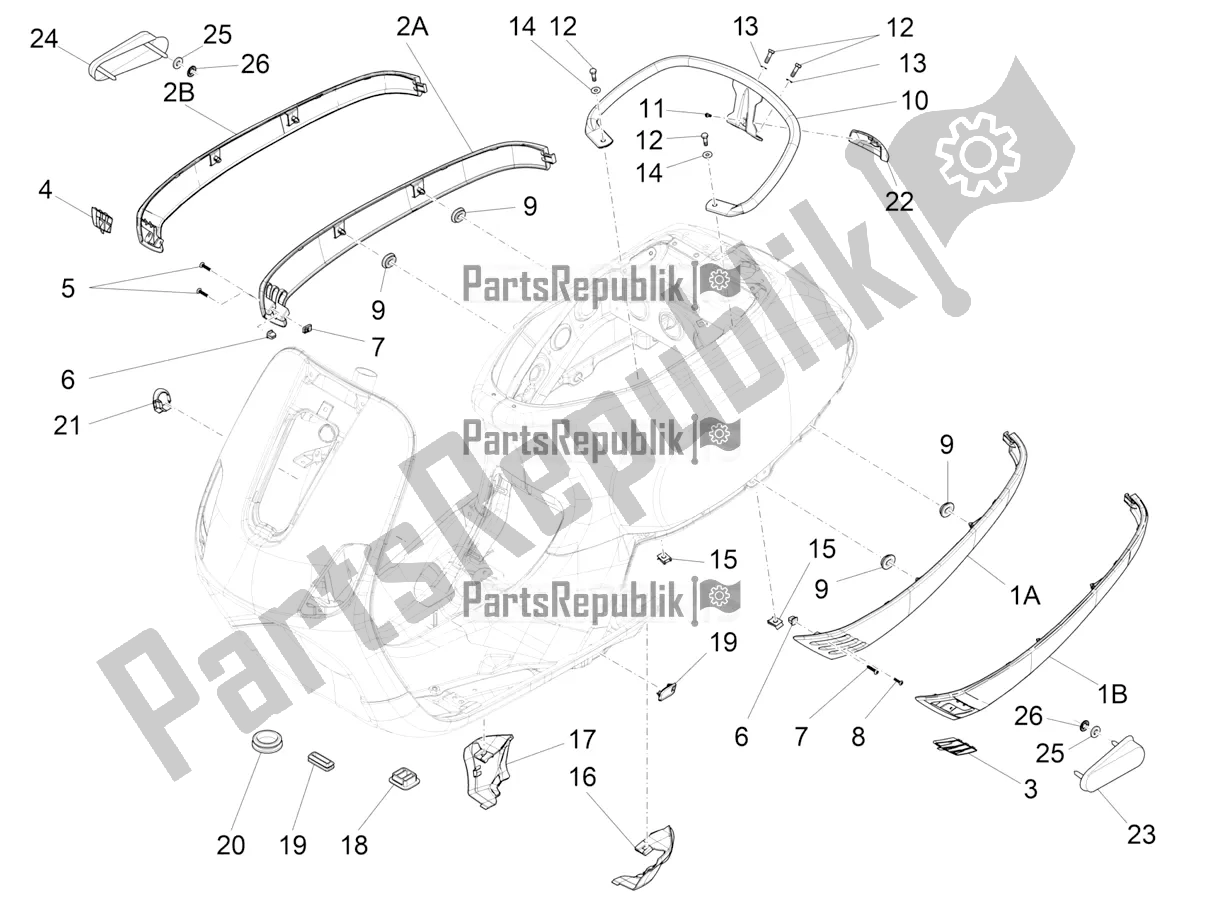 Todas as partes de Tampa Lateral - Spoiler do Vespa LX 125 Iget 2017