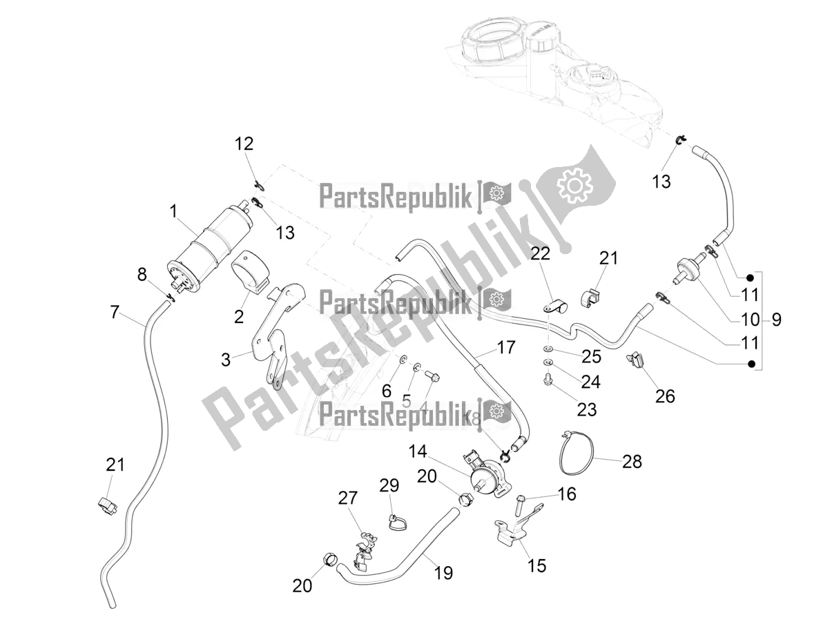 All parts for the Anti-percolation System of the Vespa LX 125 Iget 2018