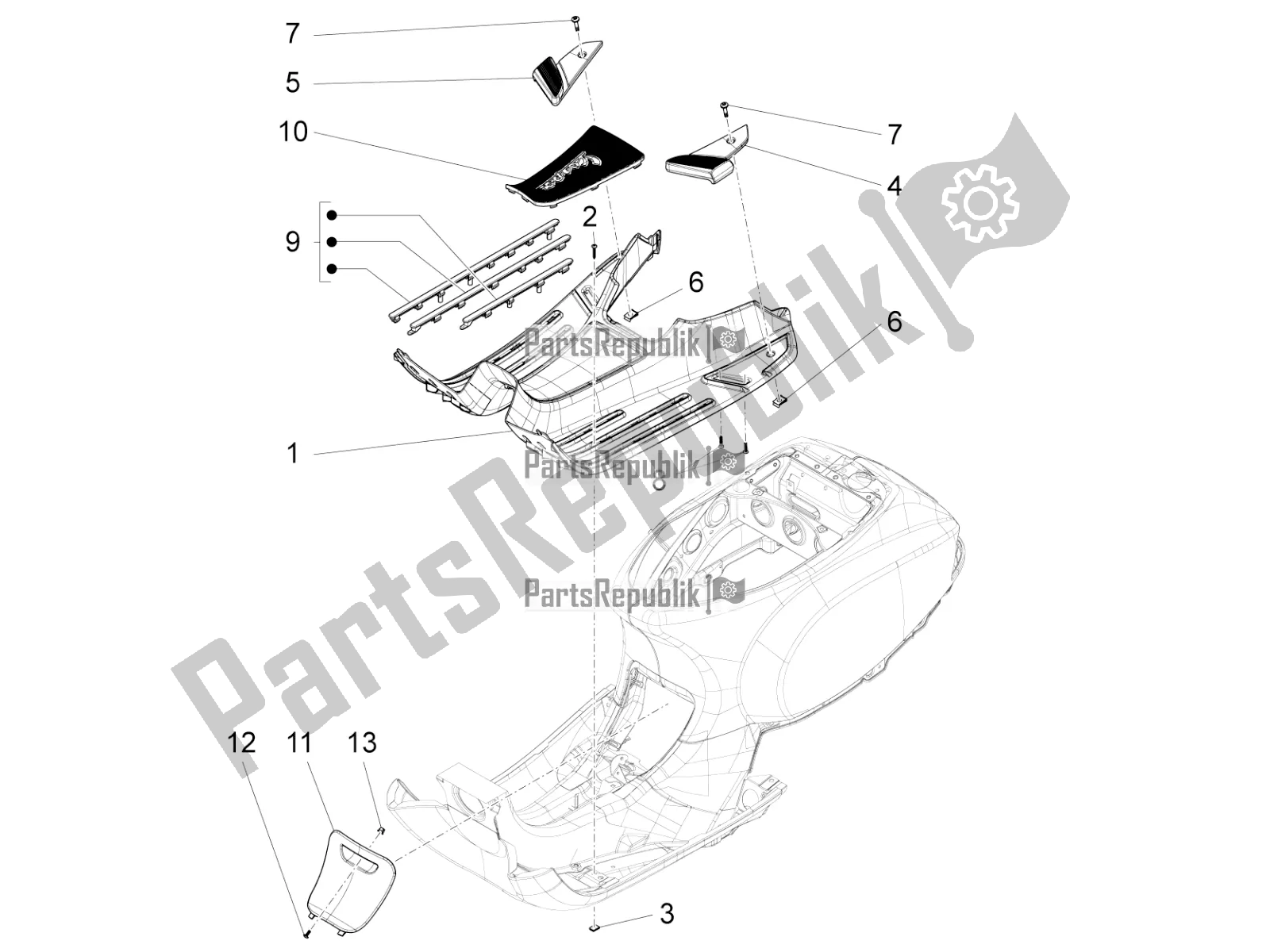 Toutes les pièces pour le Housse Centrale - Repose-pieds du Vespa LX 125 Iget 2018