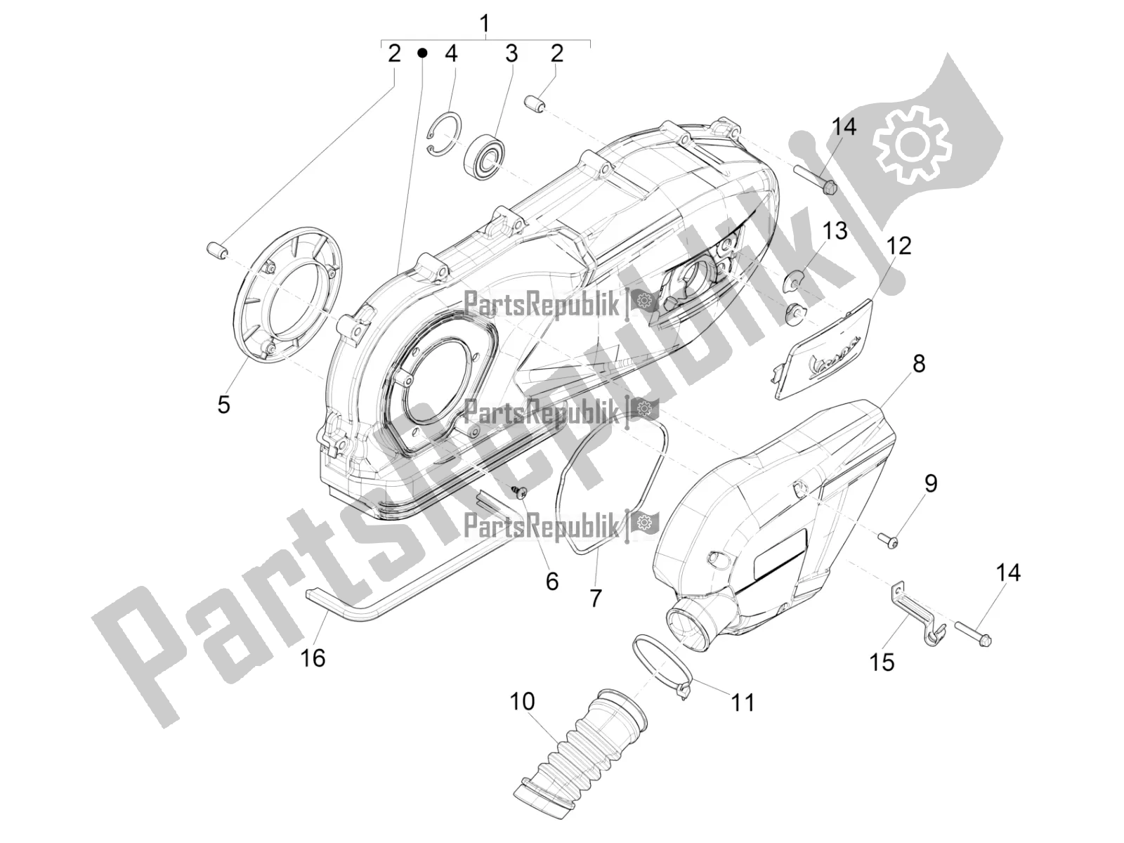 All parts for the Crankcase Cover - Crankcase Cooling of the Vespa LX 125 Iget 2018