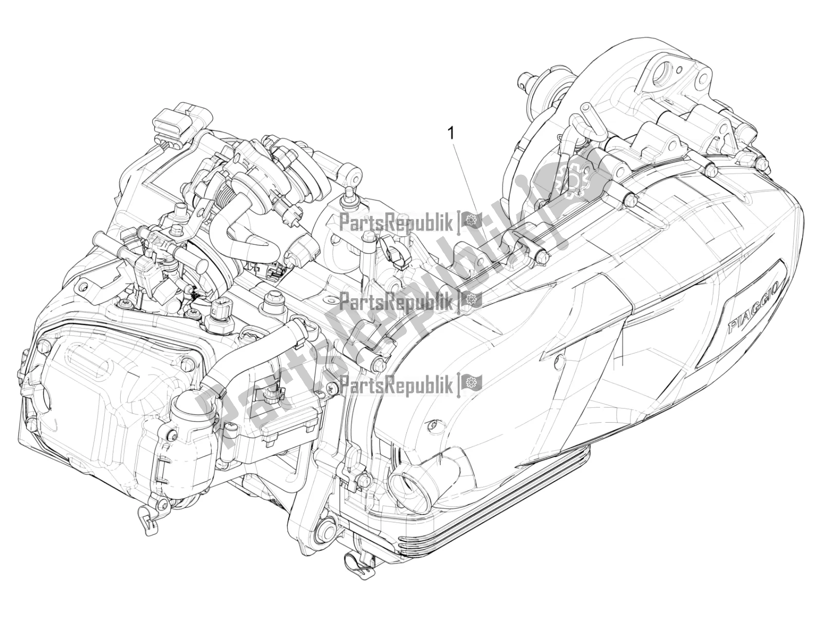 All parts for the Engine, Assembly of the Vespa LX 125 Iget 2018