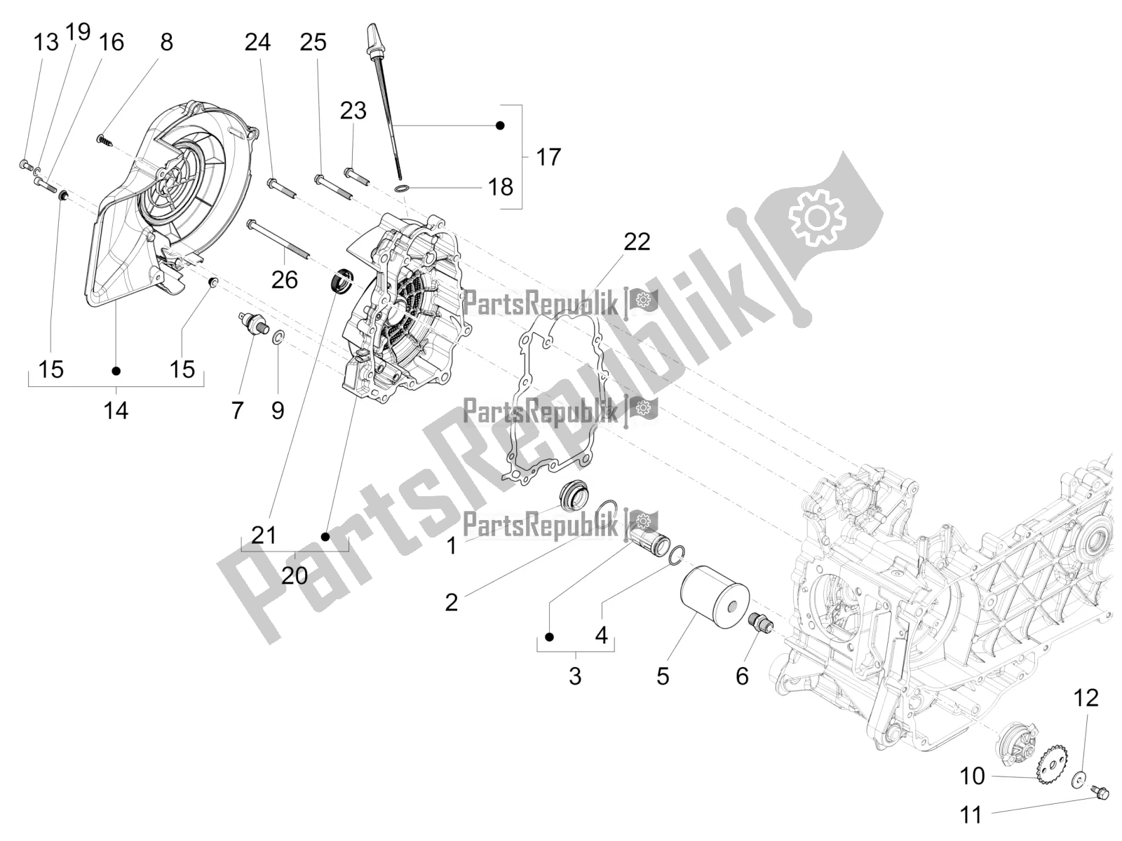 Toutes les pièces pour le Couvercle Magnéto Volant - Filtre à Huile du Vespa LX 125 Iget 2018