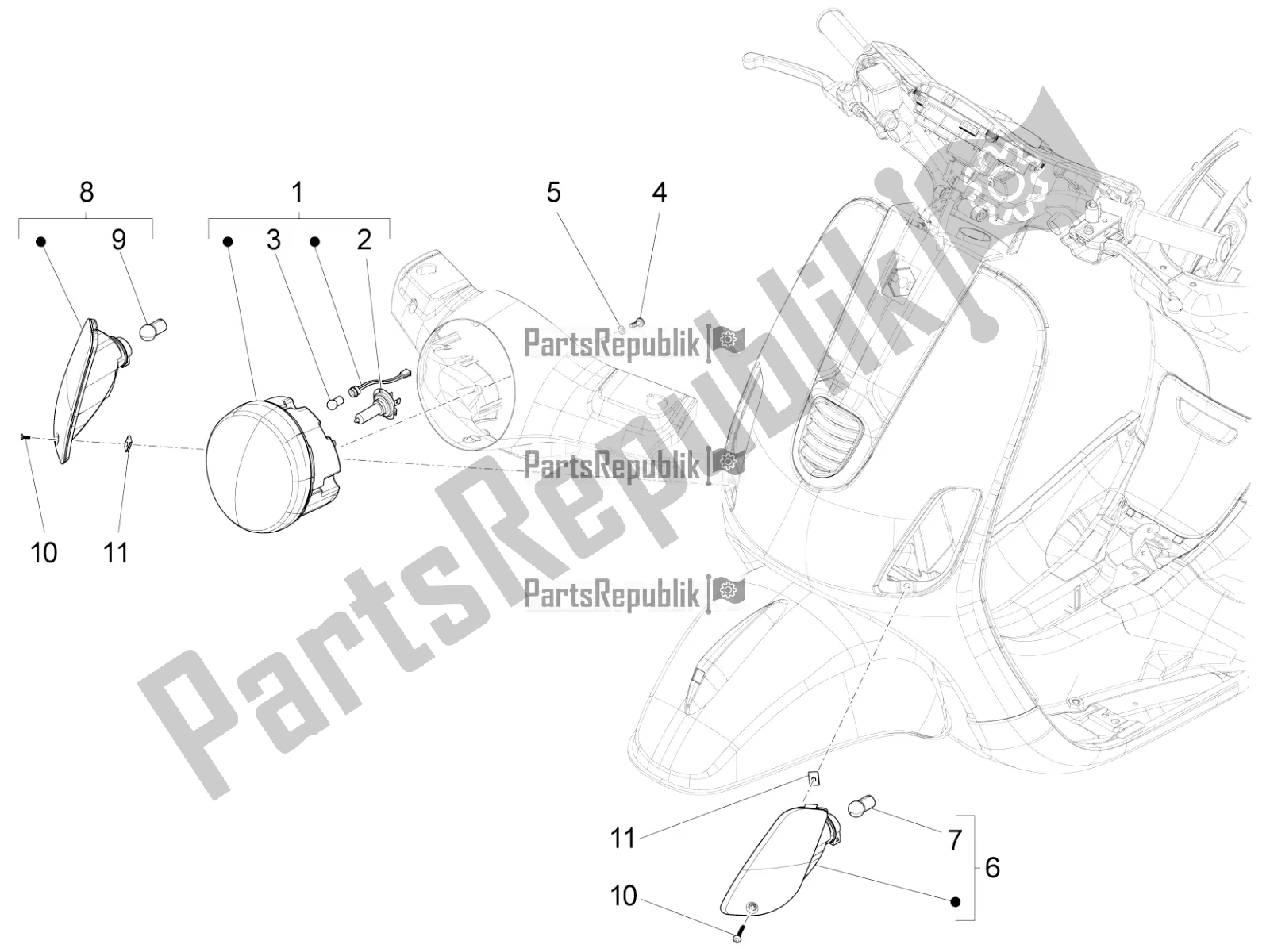 Toutes les pièces pour le Phares Avant - Clignotants du Vespa LX 125 Iget 2018