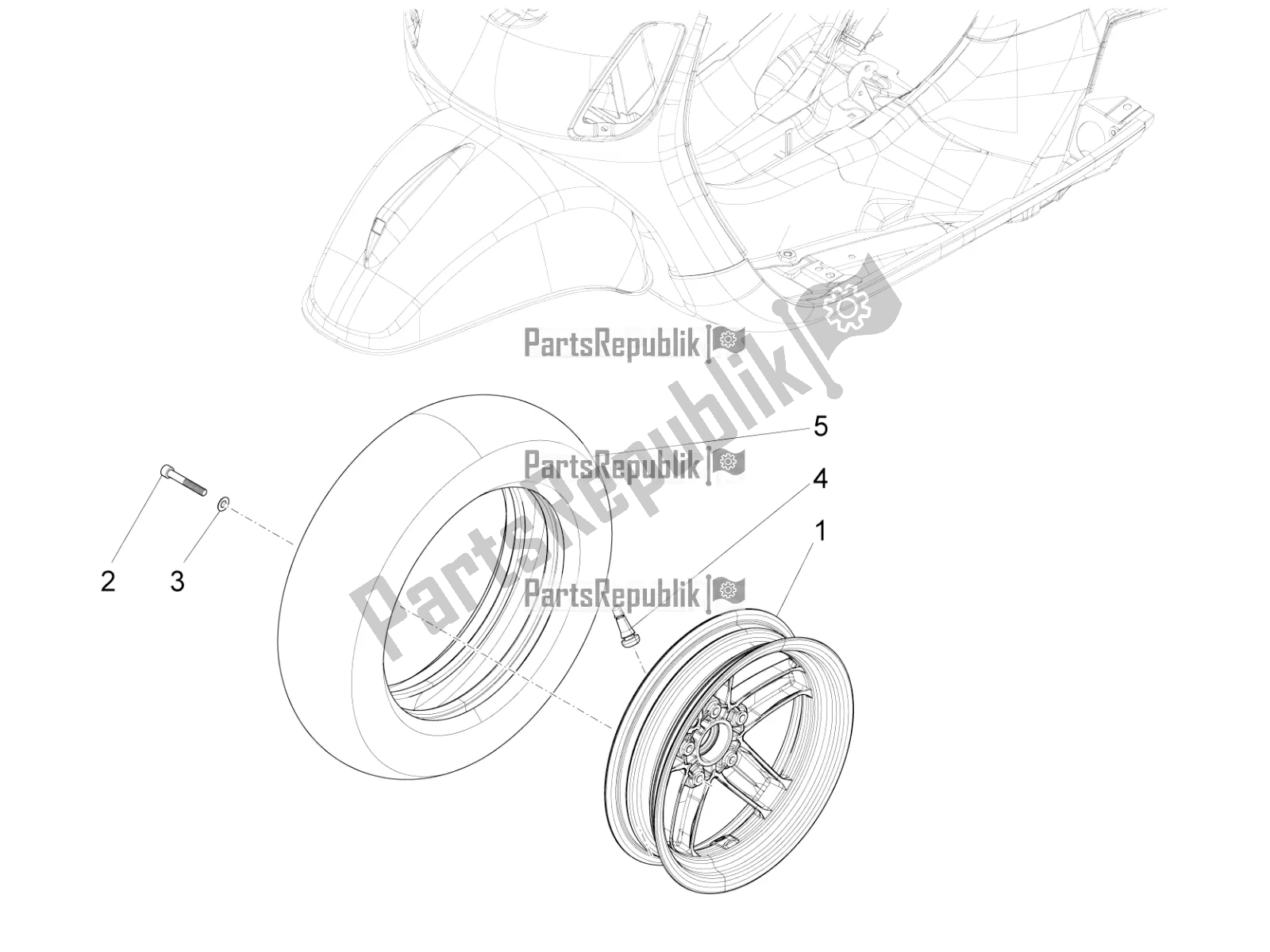 All parts for the Front Wheel of the Vespa LX 125 Iget 2018