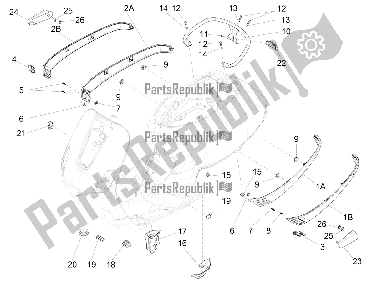 Todas as partes de Tampa Lateral - Spoiler do Vespa LX 125 Iget 2018