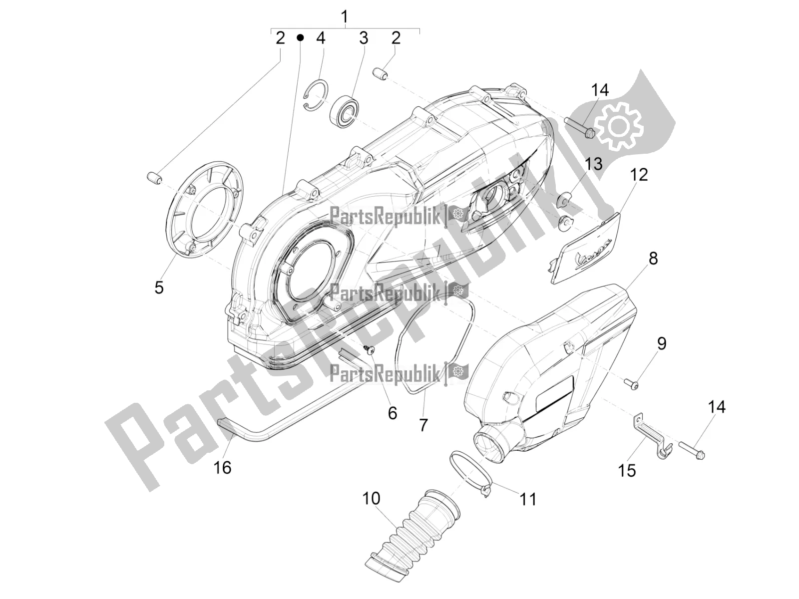 All parts for the Crankcase Cover - Crankcase Cooling of the Vespa LX 125 Iget 2019
