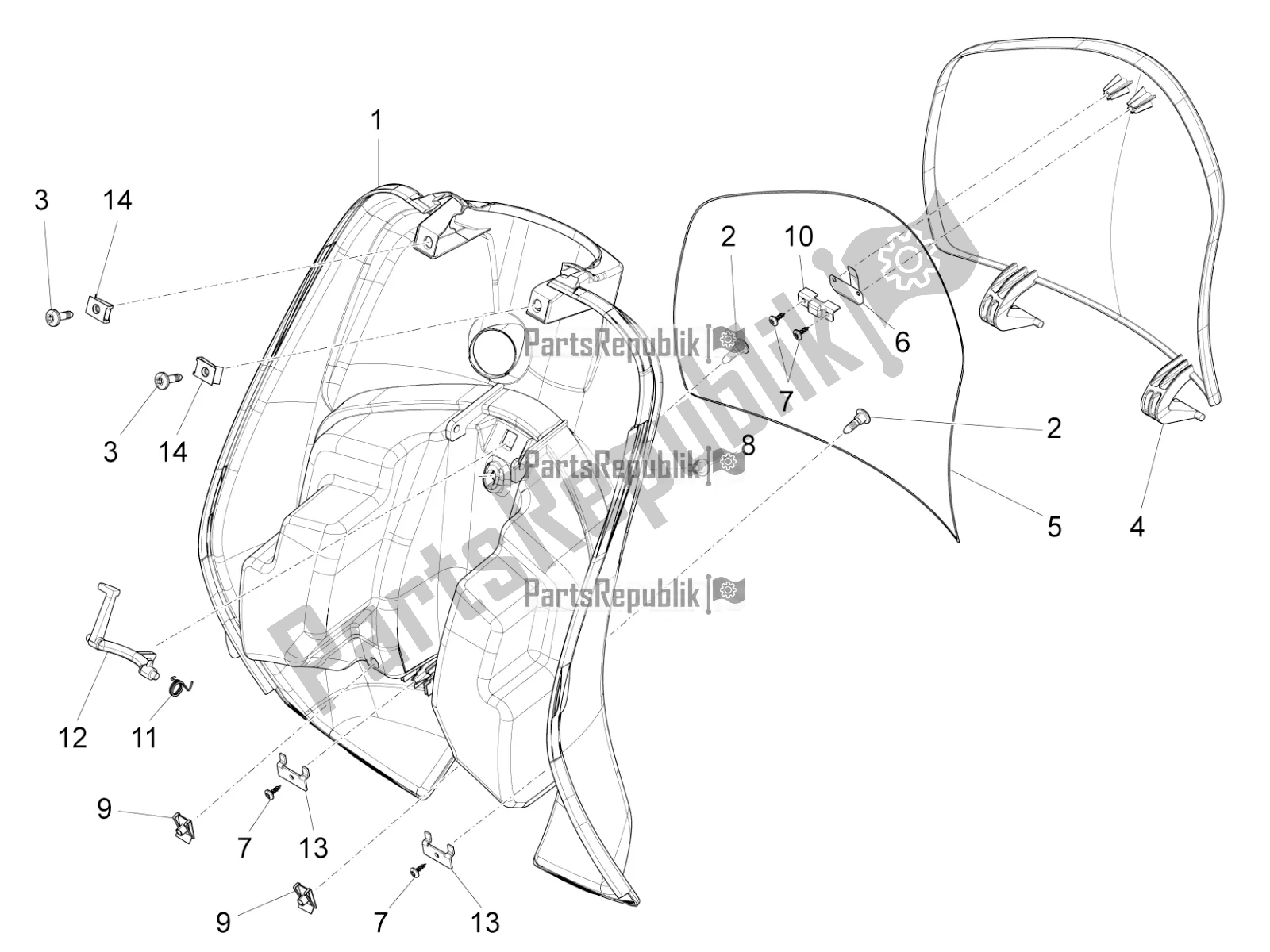 Todas las partes para Guantera Frontal - Panel De Rodilleras de Vespa LX 125 Iget 2019