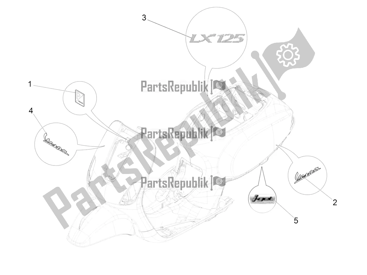 Tutte le parti per il Piatti - Emblemi del Vespa LX 125 Iget 2019