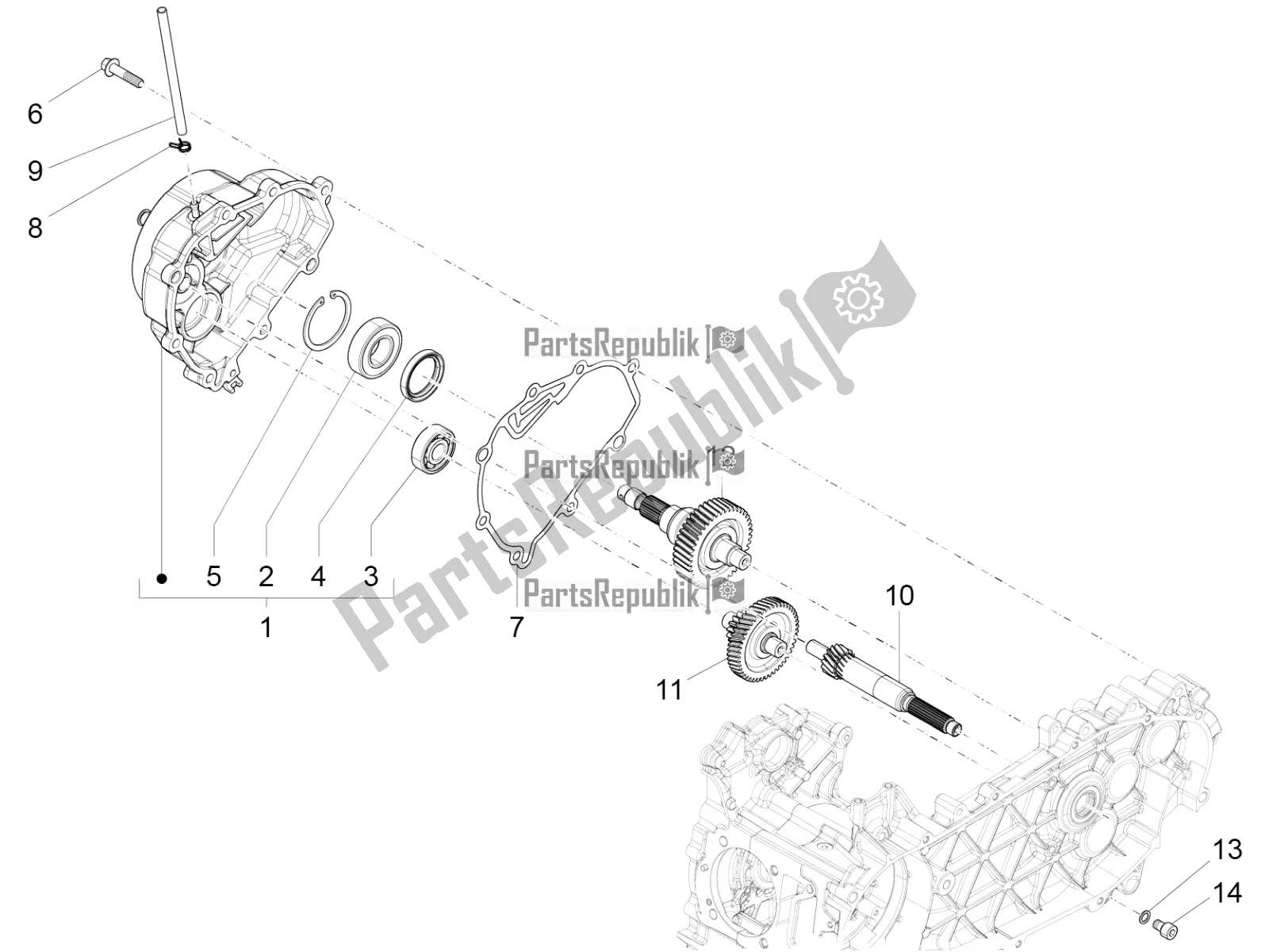 All parts for the Reduction Unit of the Vespa LX 125 Iget 2019