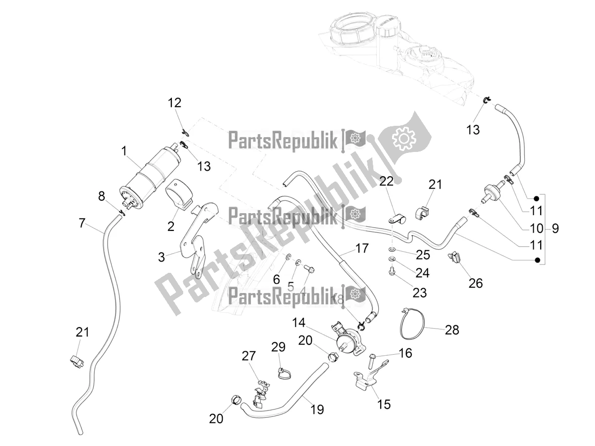 All parts for the Anti-percolation System of the Vespa LX 125 Iget 2020