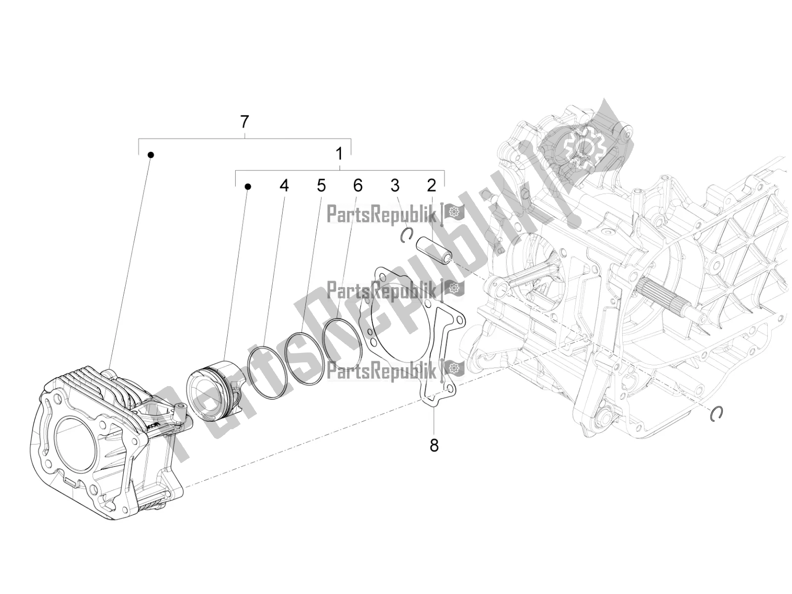 All parts for the Cylinder-piston-wrist Pin Unit of the Vespa LX 125 Iget 2020