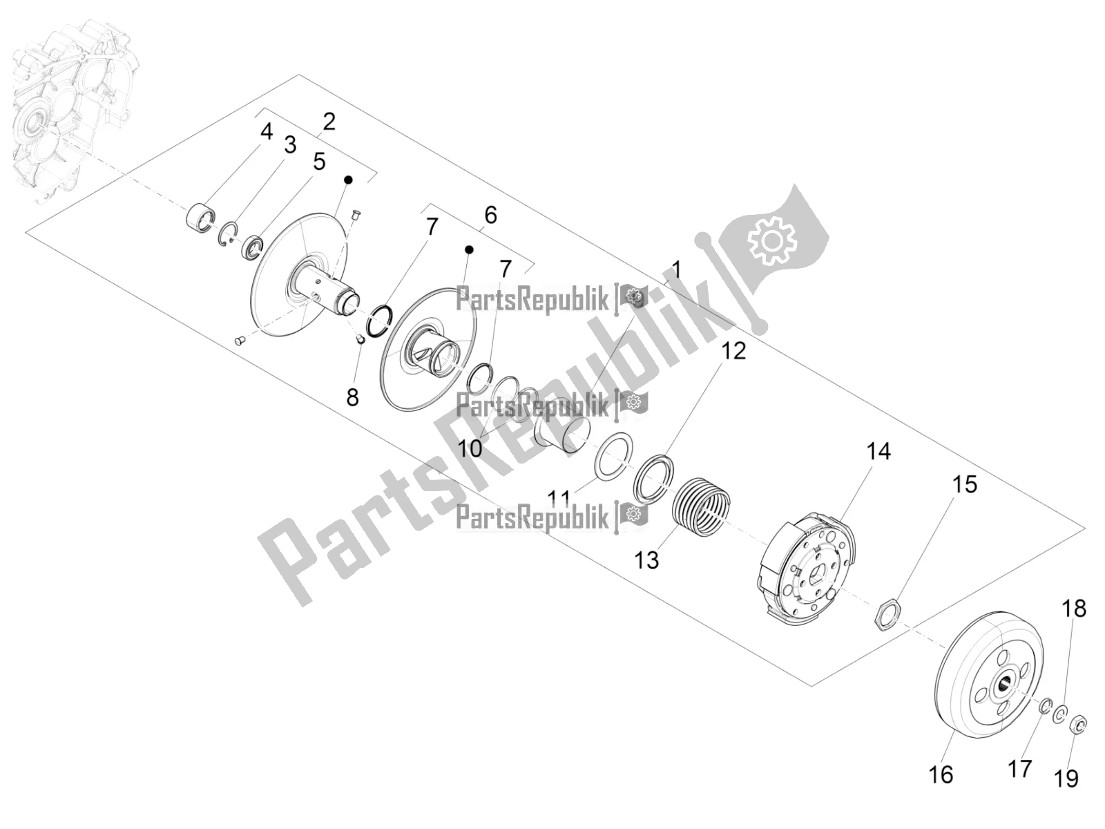 All parts for the Driven Pulley of the Vespa LX 125 Iget 2020