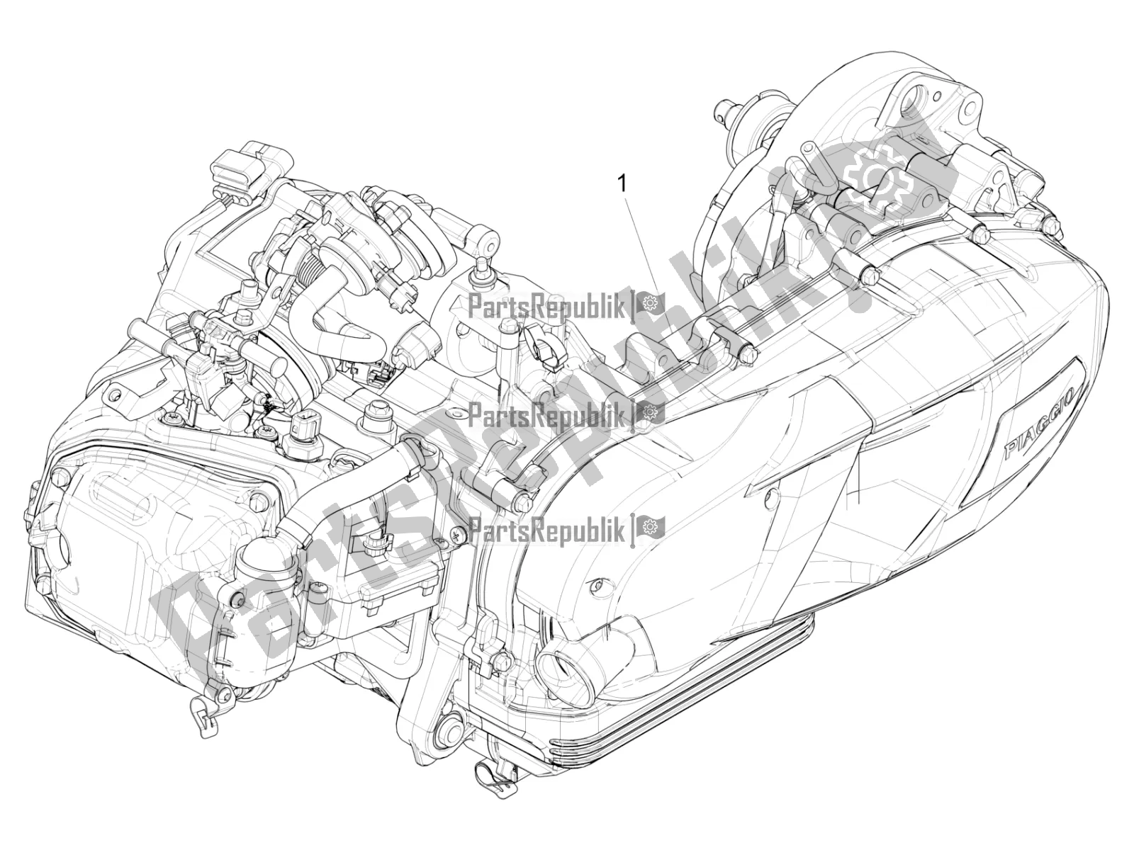 All parts for the Engine, Assembly of the Vespa LX 125 Iget 2020