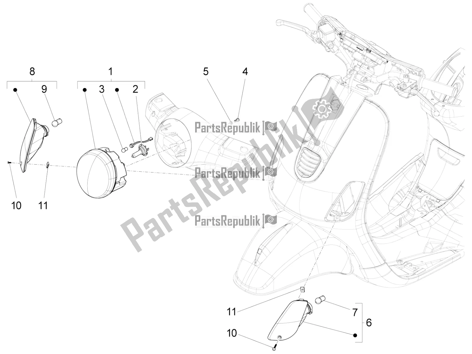 All parts for the Front Headlamps - Turn Signal Lamps of the Vespa LX 125 Iget 2020