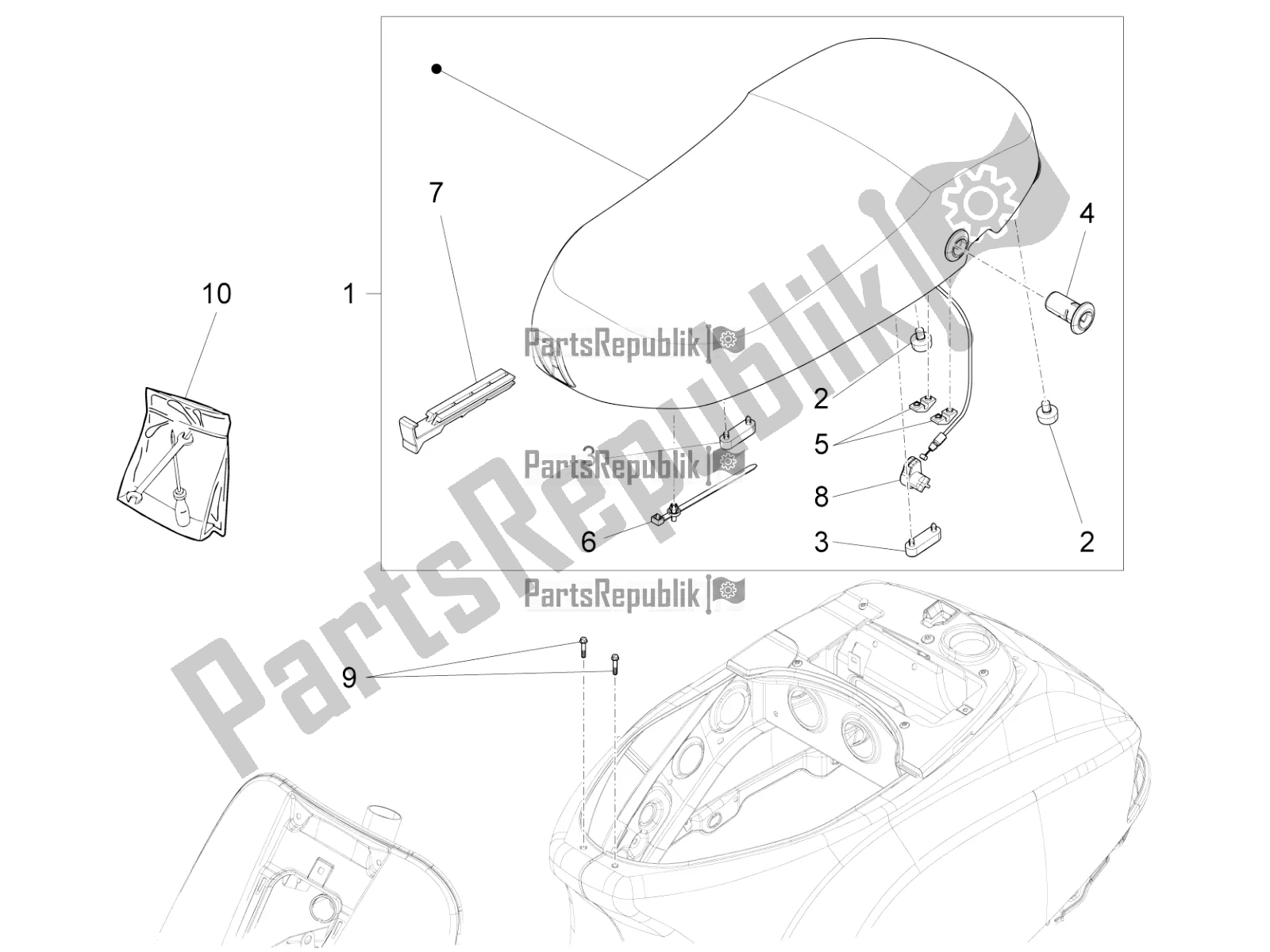 All parts for the Saddle/seats of the Vespa LX 125 Iget 2020