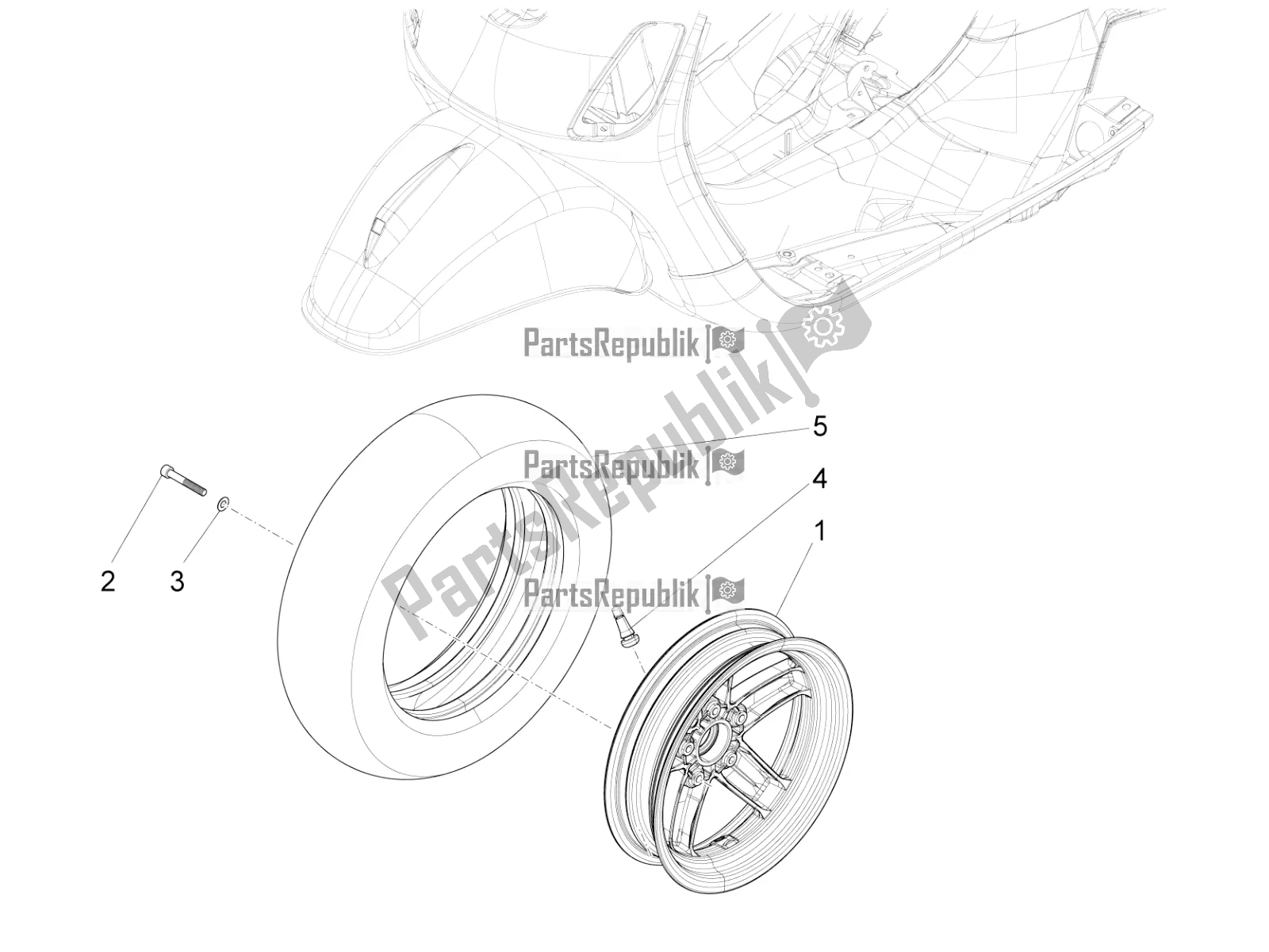 All parts for the Front Wheel of the Vespa LX 125 Iget 2021