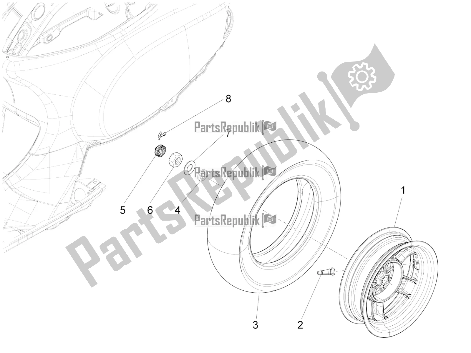 Toutes les pièces pour le Roue Arrière du Vespa LX 125 Iget 2021