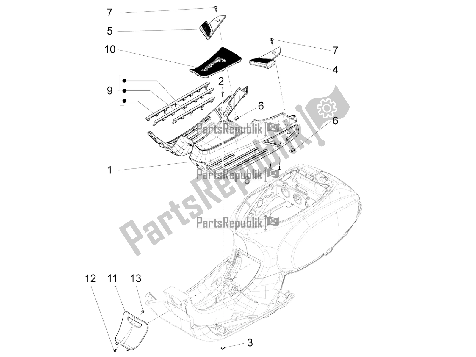 Toutes les pièces pour le Housse Centrale - Repose-pieds du Vespa LX 125 Iget 2022