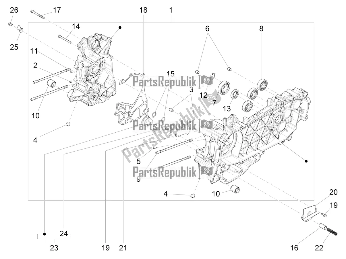All parts for the Crankcase of the Vespa LX 125 Iget 2022