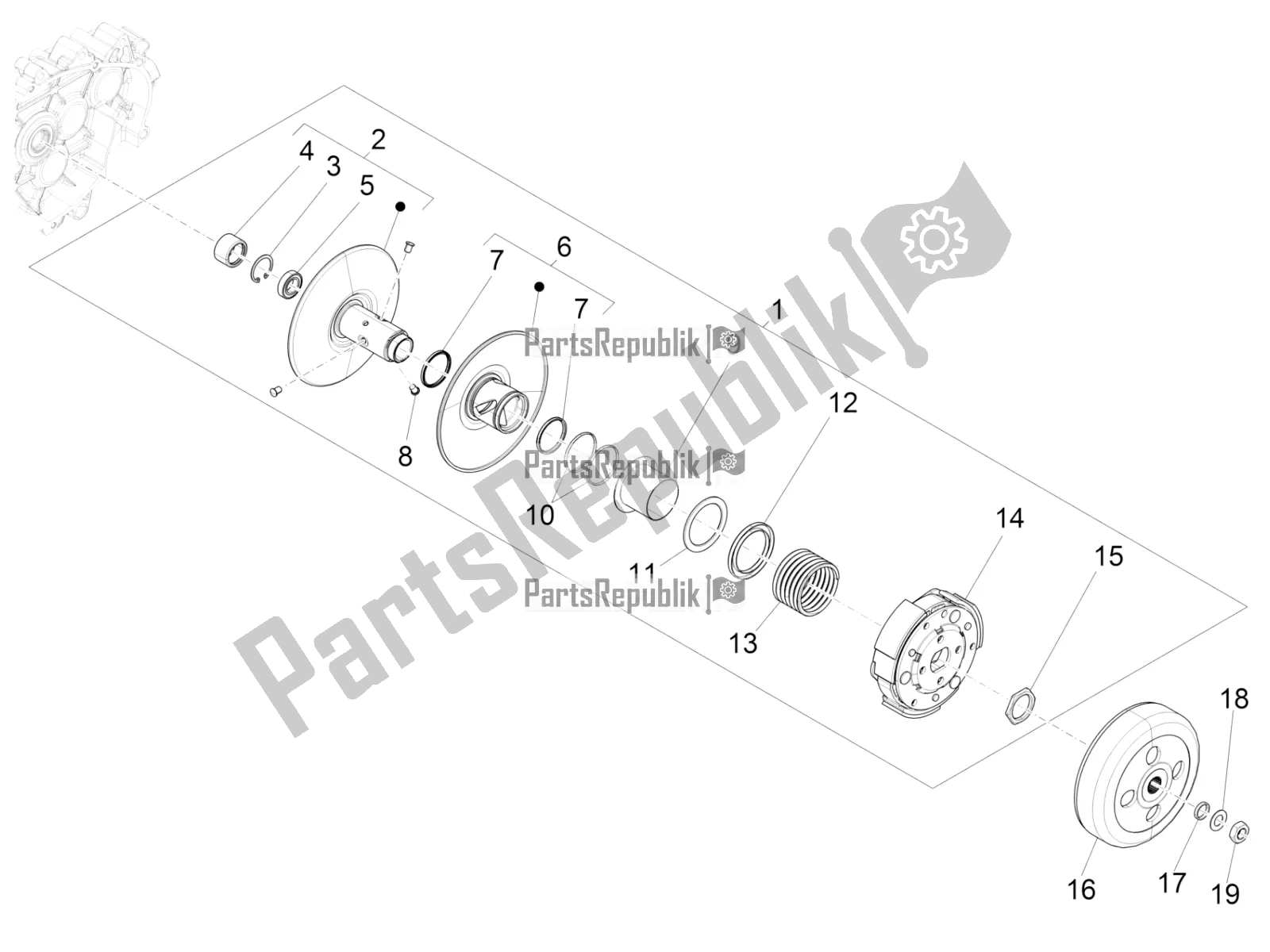 All parts for the Driven Pulley of the Vespa LX 125 Iget 2022