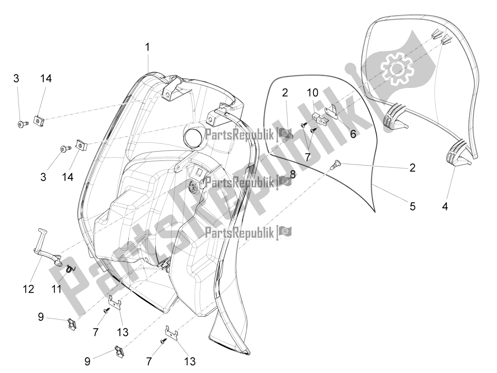 All parts for the Front Glove-box - Knee-guard Panel of the Vespa LX 125 Iget 2022