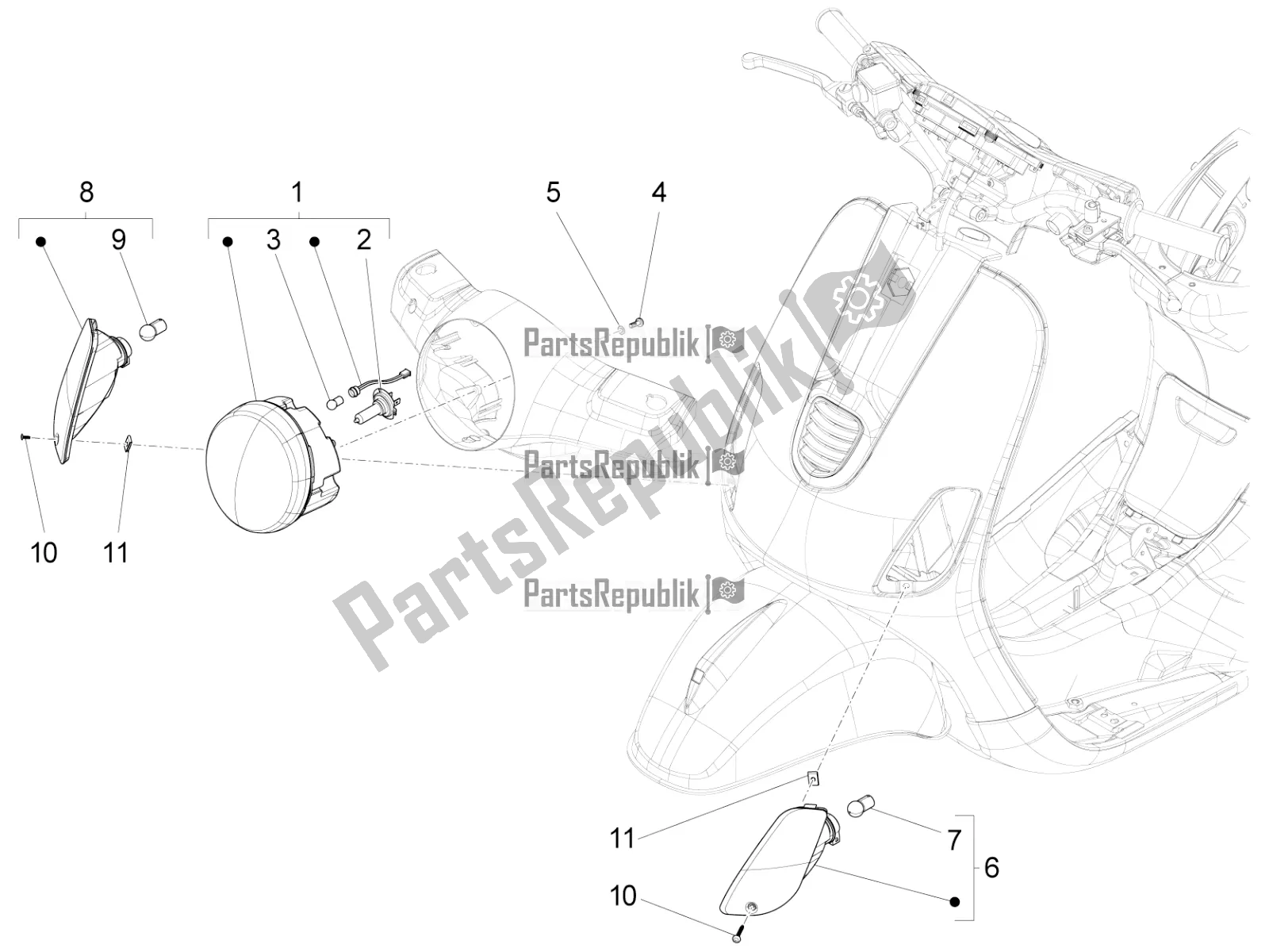 All parts for the Front Headlamps - Turn Signal Lamps of the Vespa LX 125 Iget 2022