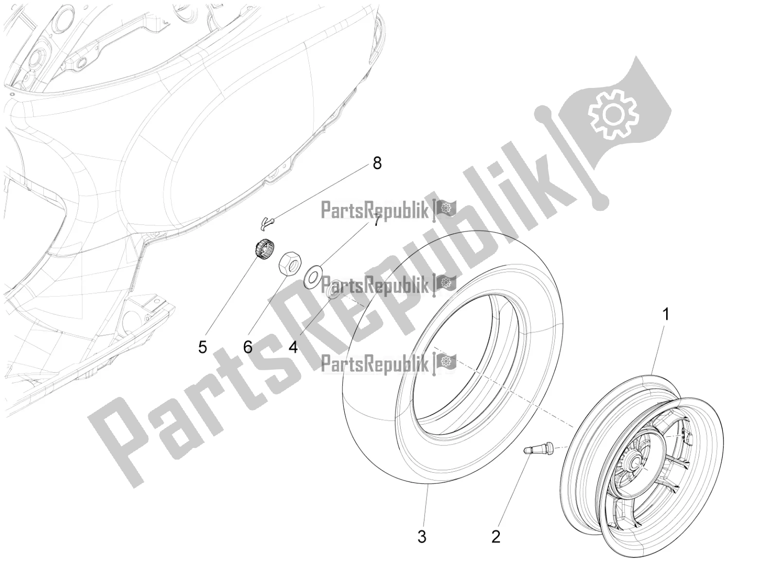 Toutes les pièces pour le Roue Arrière du Vespa LX 125 Iget 2022