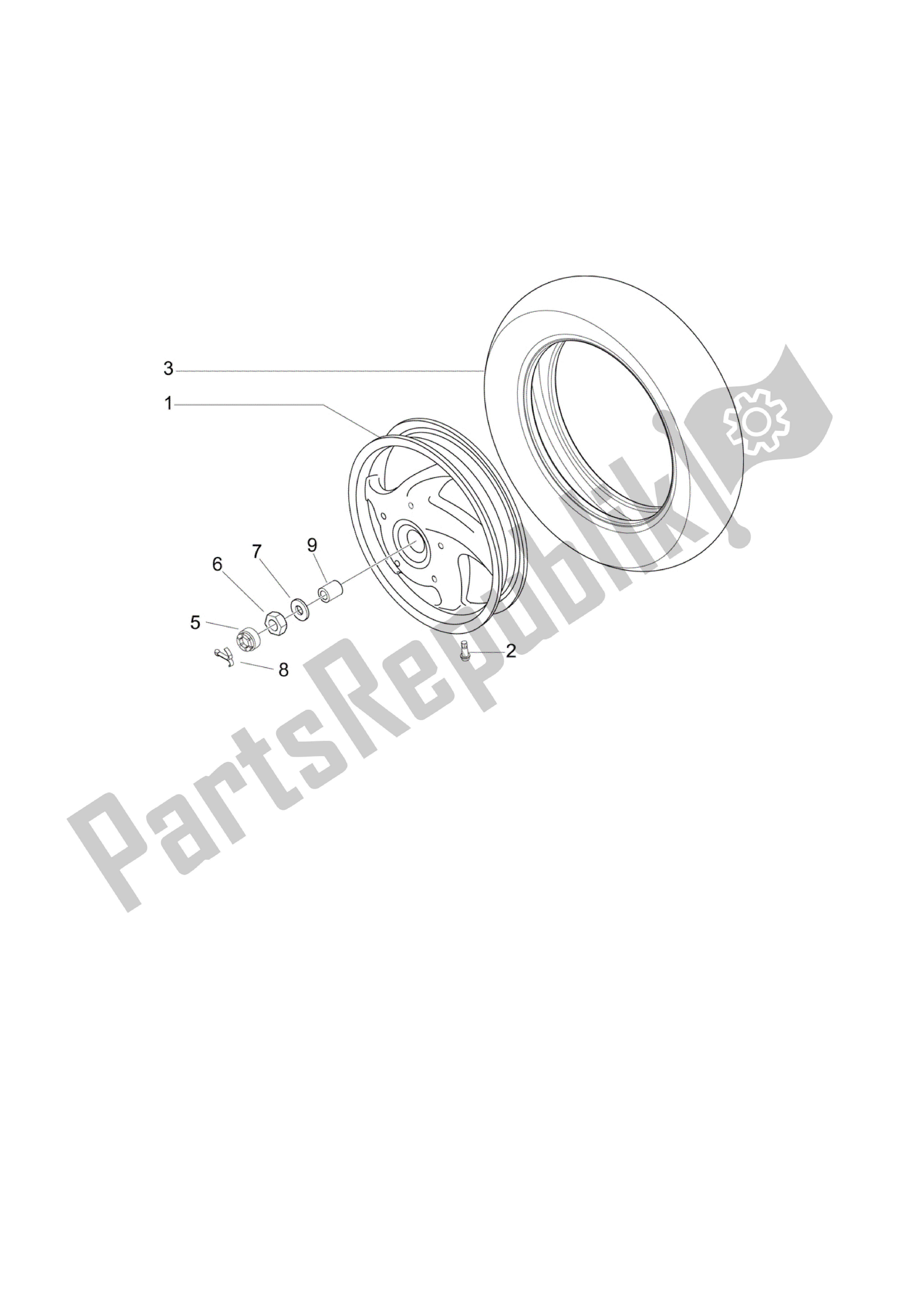 All parts for the Rueda Trasera of the Vespa LX 150 2005 - 2006