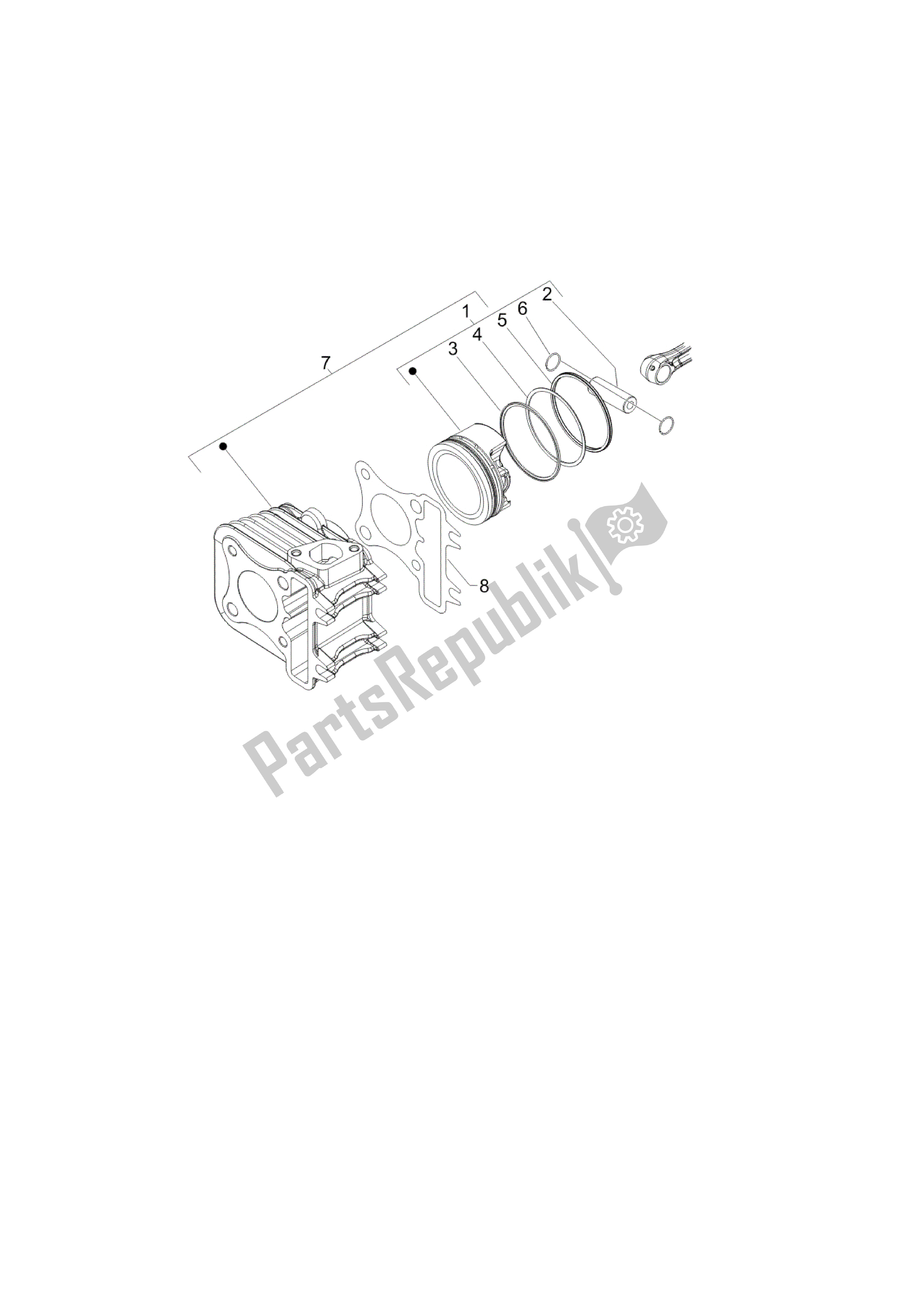 All parts for the Grupo Cilindro-pistón-eje of the Vespa LX 150 2010 - 2012