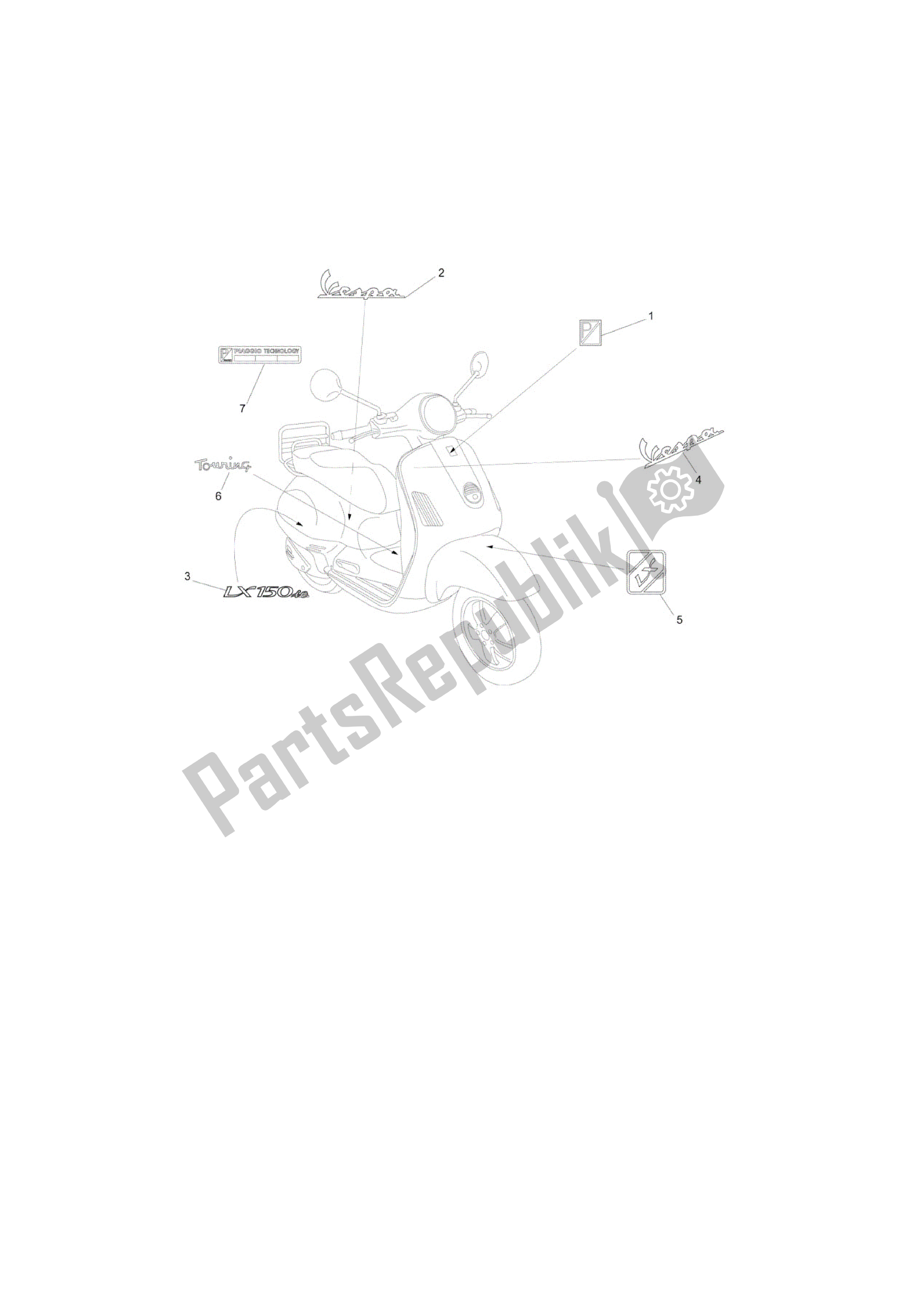 All parts for the Letreros - Escudos of the Vespa LX 150 2010 - 2012