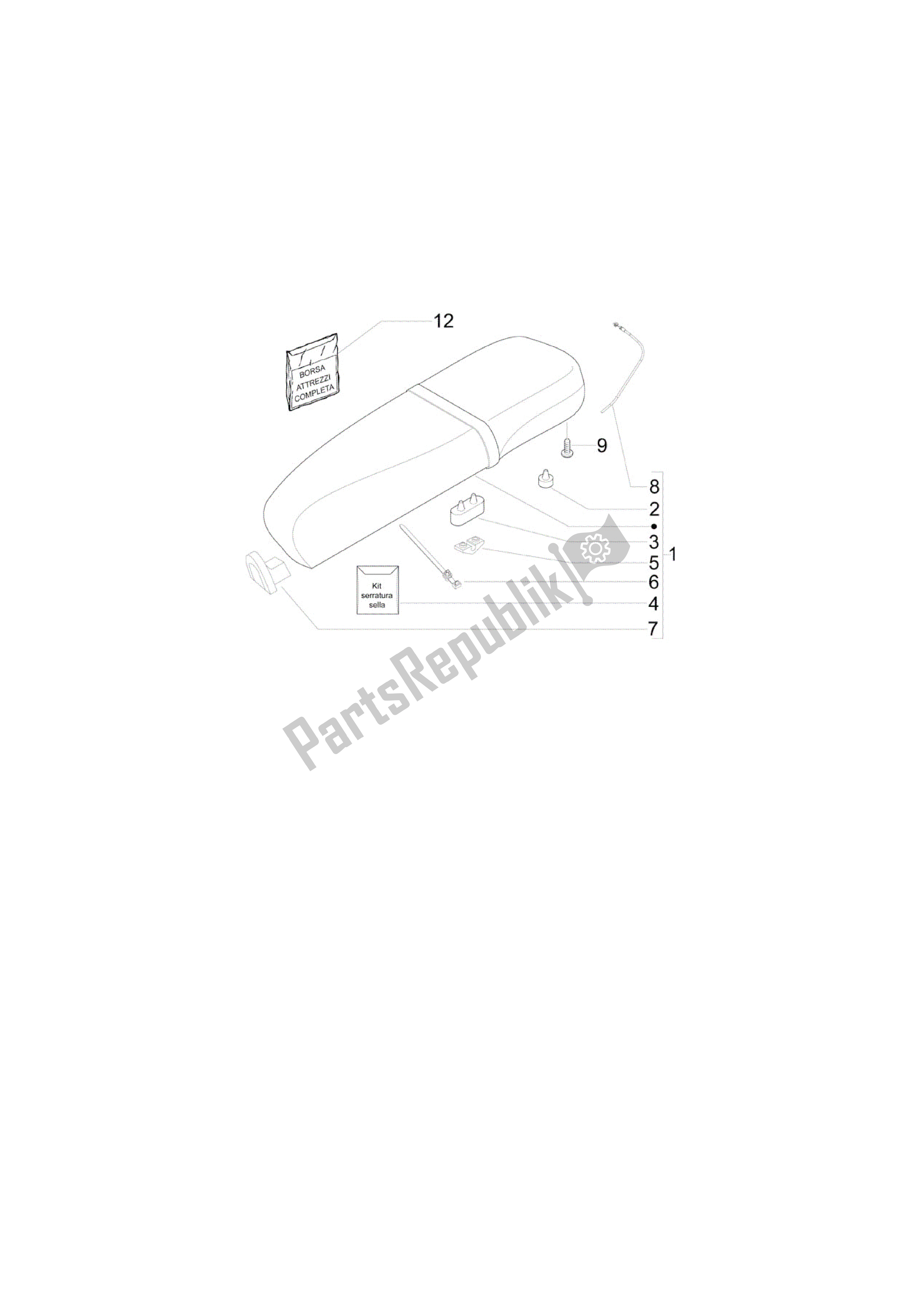 All parts for the Sillín/asientos - Bolsa Herramienta of the Vespa LX 150 2010 - 2012