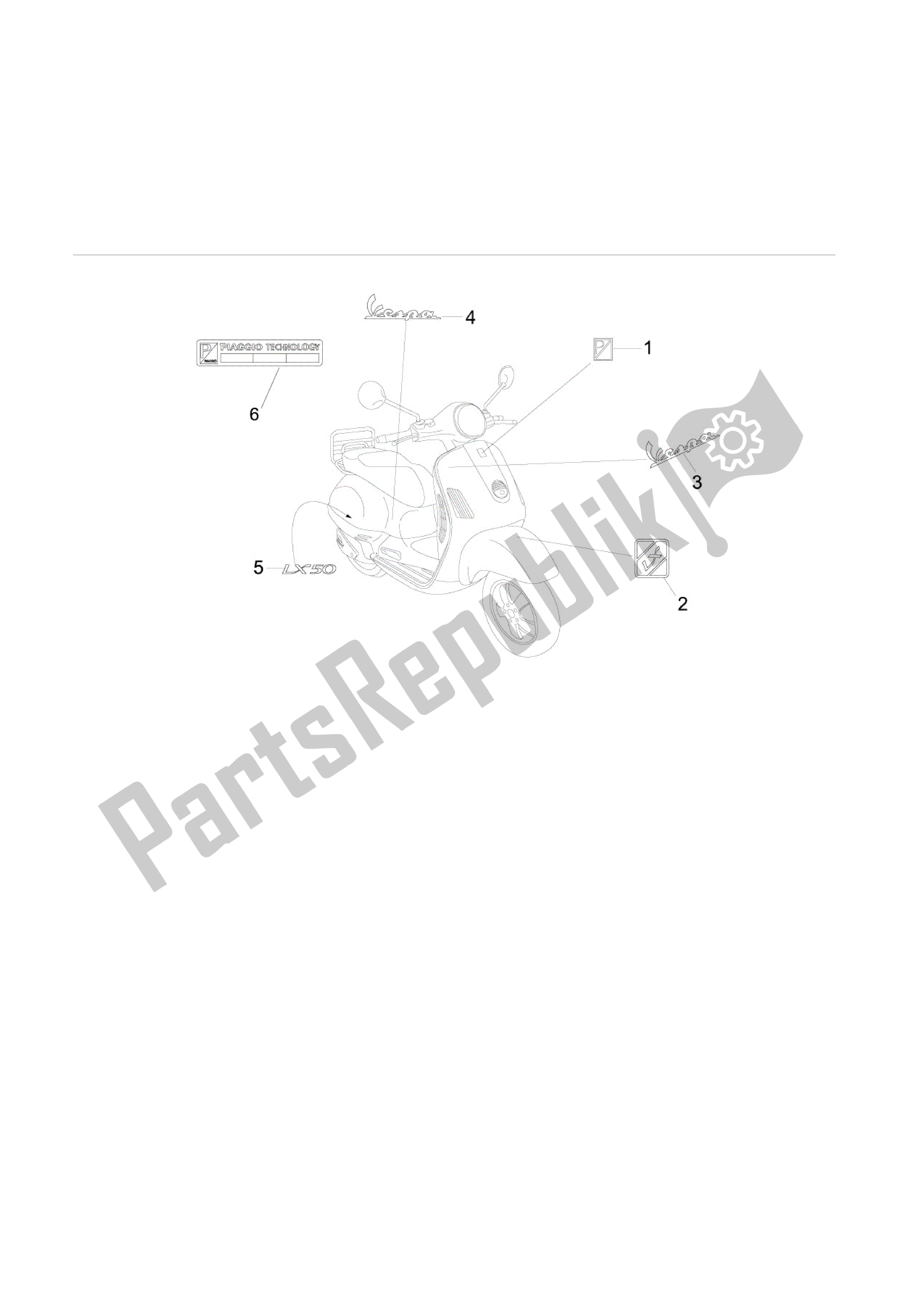 Tutte le parti per il Letreros: Escudi del Vespa LX 50 2009 - 2010