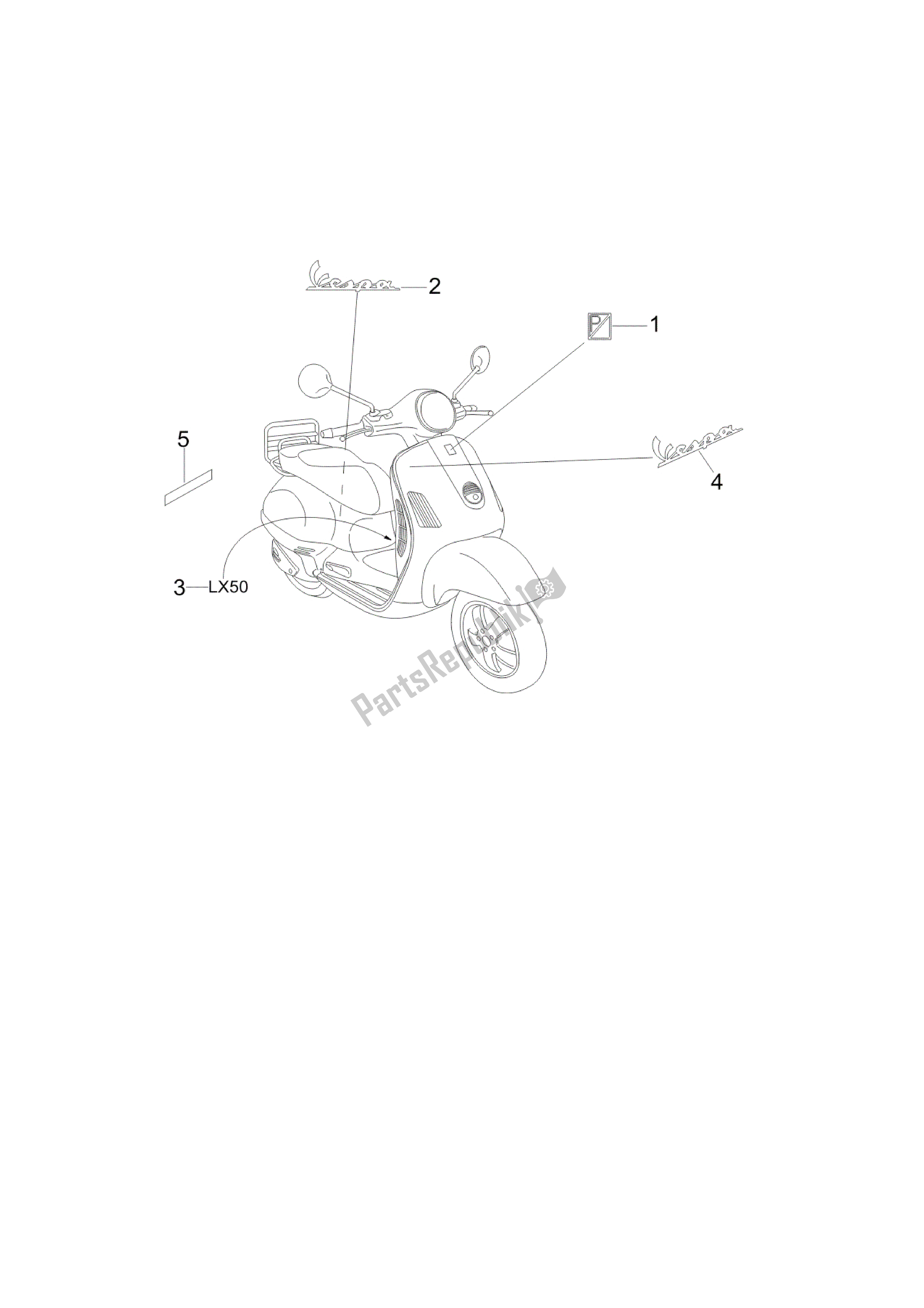 Toutes les pièces pour le Letreros - Escudos du Vespa LX 50 2006 - 2008