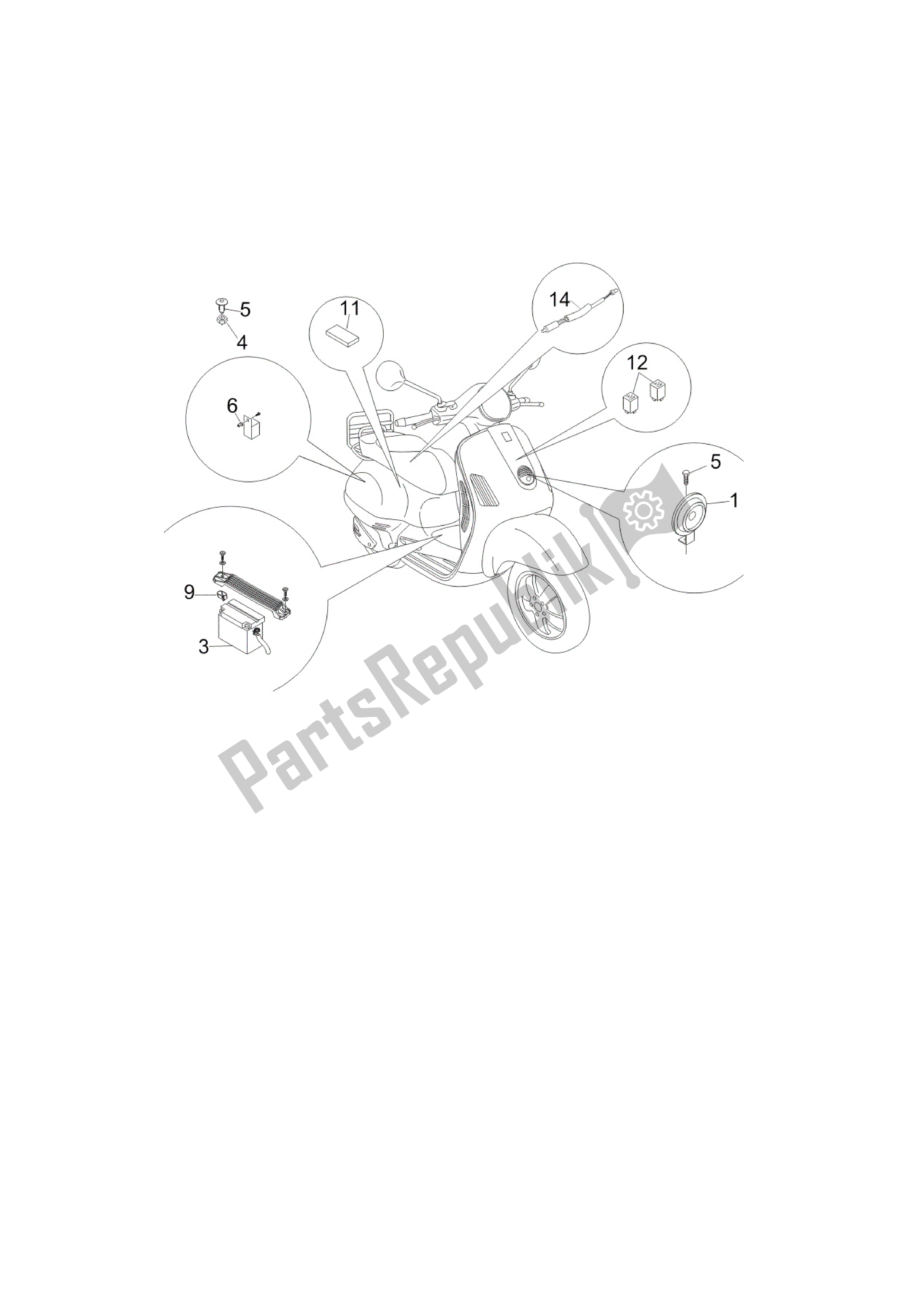 Tutte le parti per il Telerruptores - Bateria - Claxon del Vespa LX 50 2006 - 2008