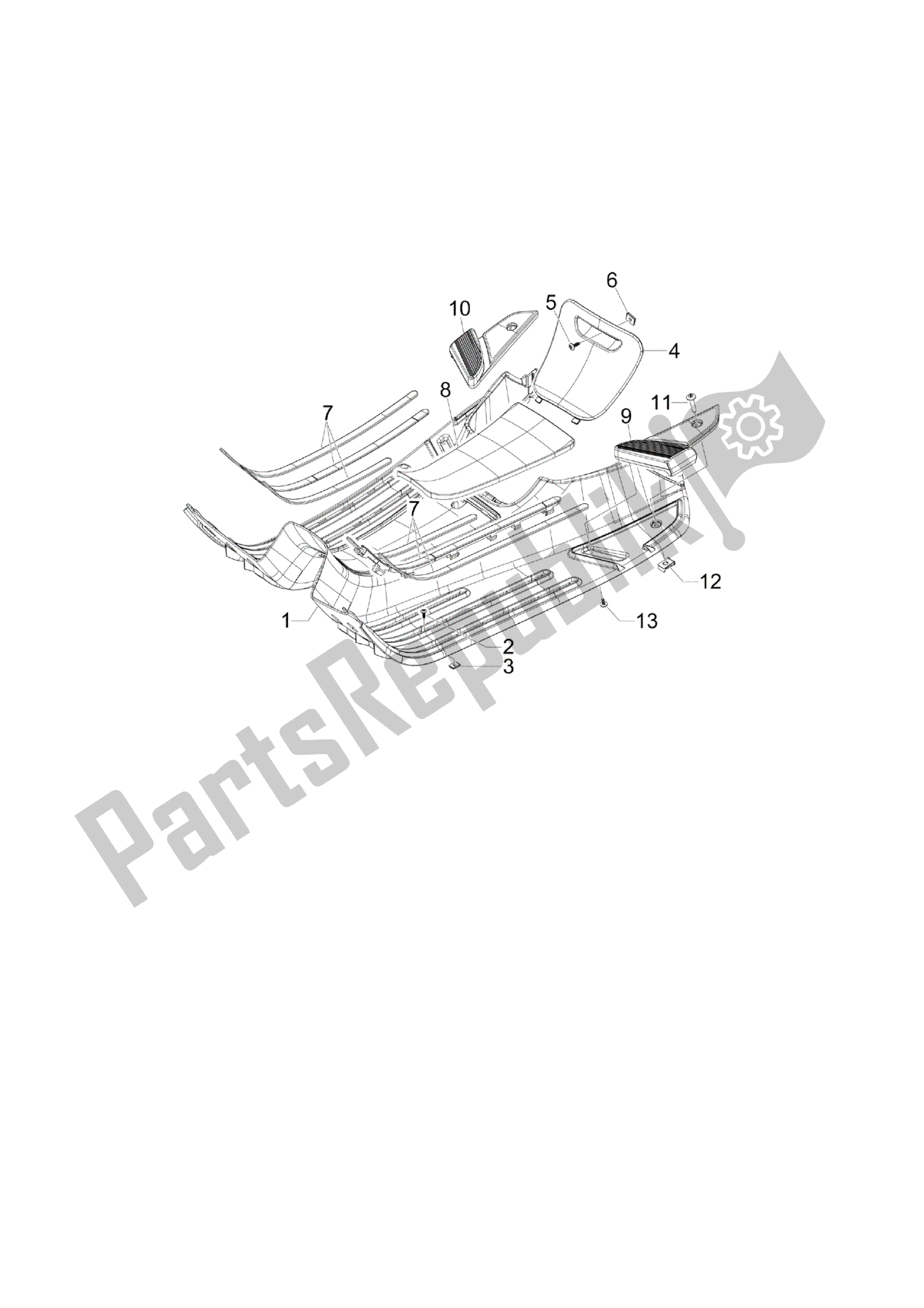 Tutte le parti per il Cubierta Central - Estribos del Vespa LX 50 2009 - 2013