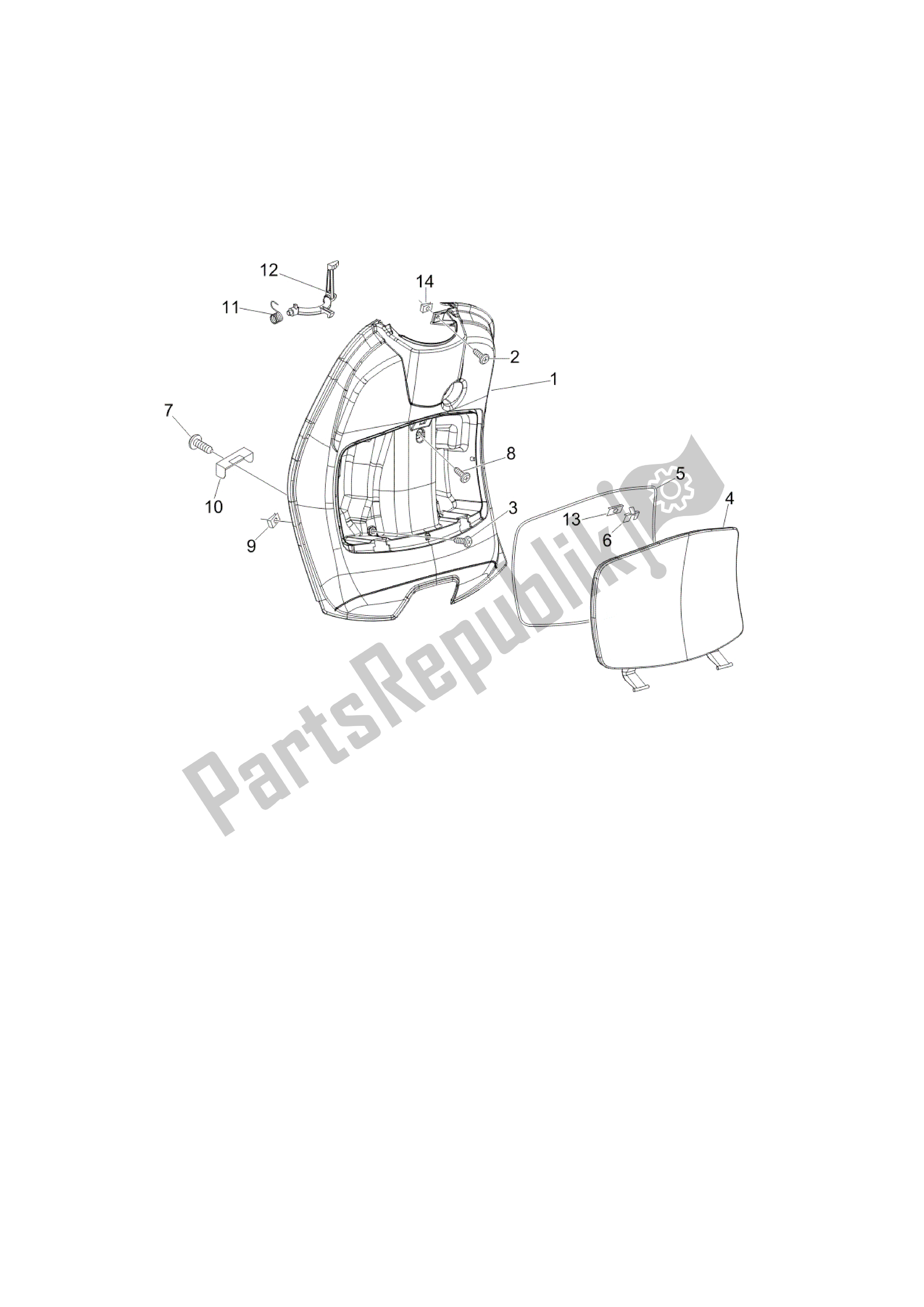 All parts for the Maletero Delantero - Contraescudo of the Vespa LXV 125 2006 - 2009