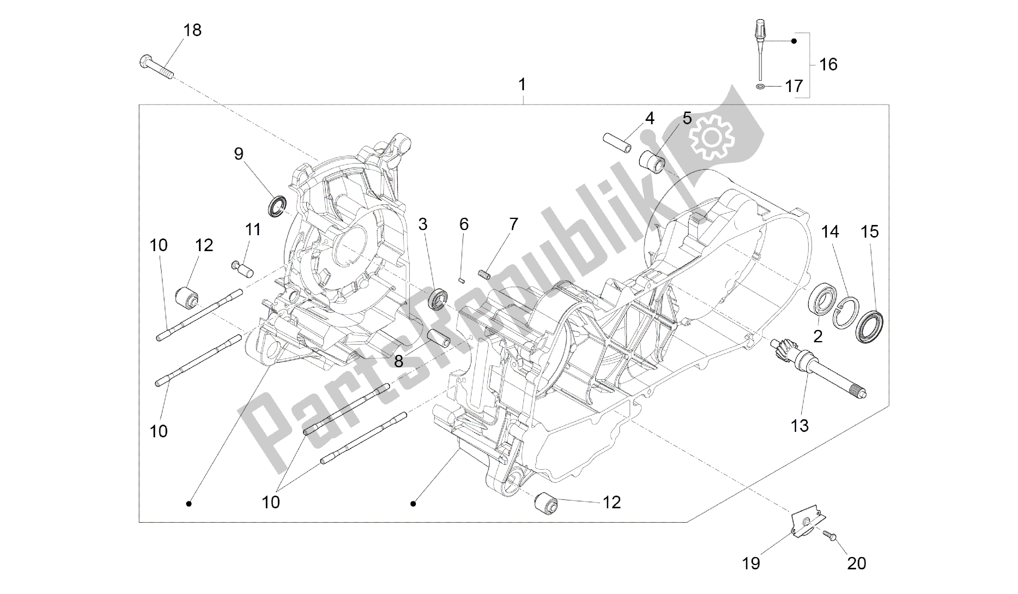 All parts for the Crankcase of the Vespa Primavera 50 2014