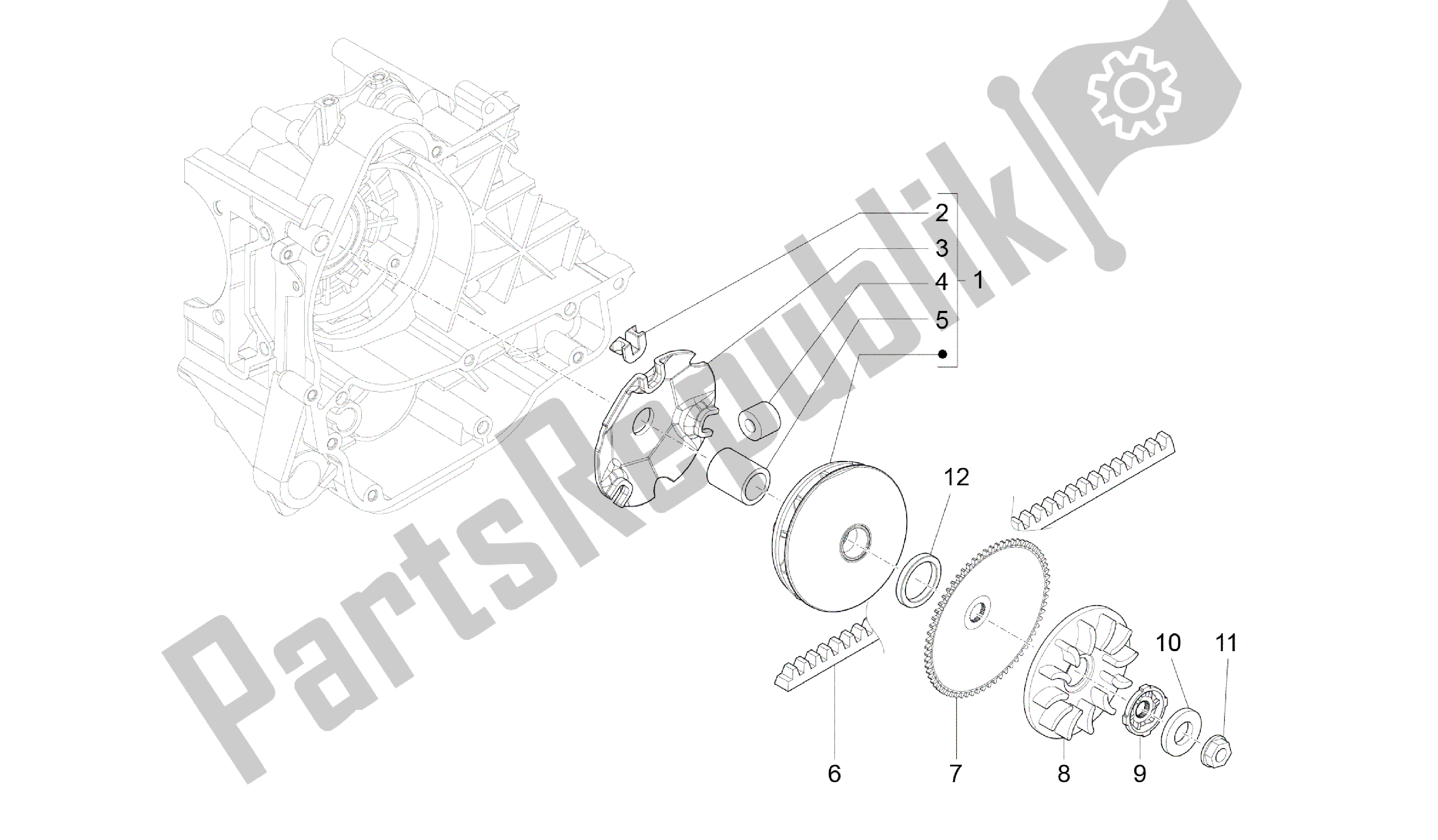 All parts for the Driving Pulley of the Vespa Primavera 50 2014