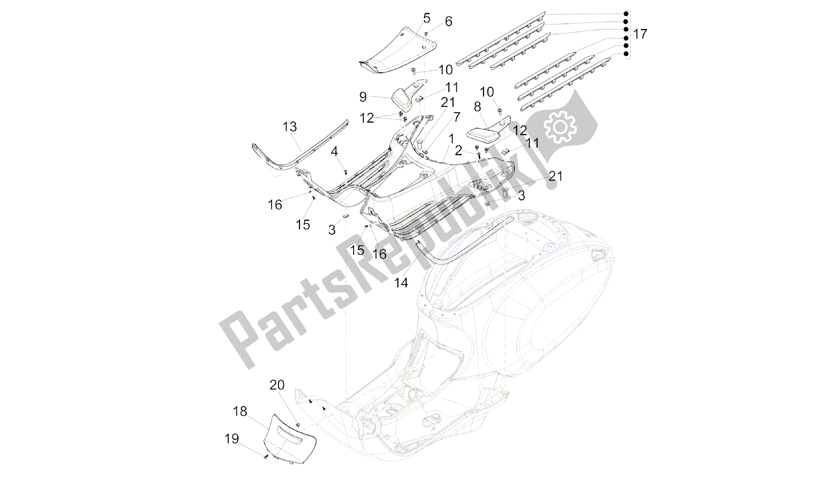 Toutes les pièces pour le Housse Centrale - Repose-pieds du Vespa Primavera 50 2014