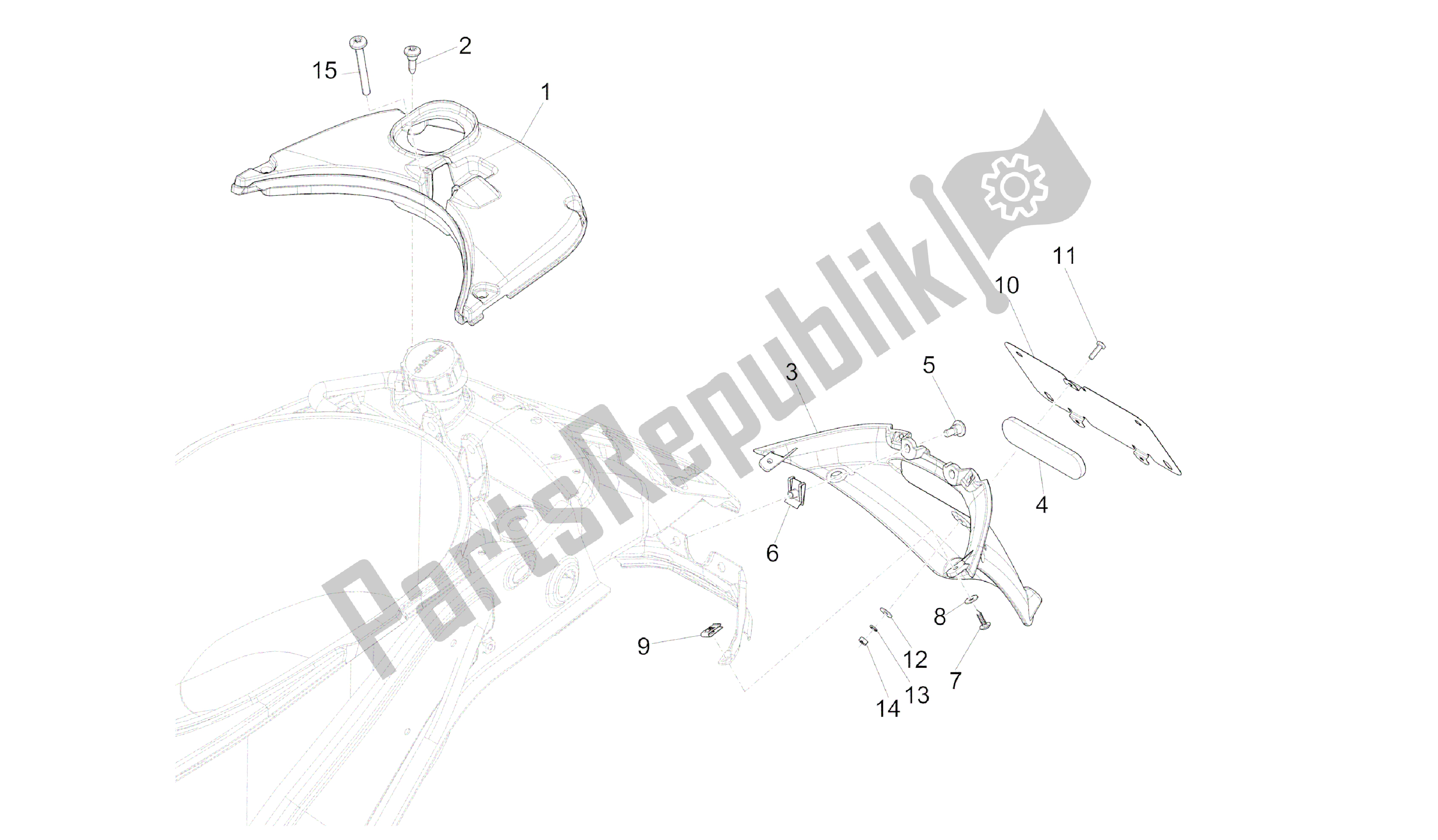 Toutes les pièces pour le Capot Arrière - Protection Contre Les éclaboussures du Vespa Primavera 50 2014