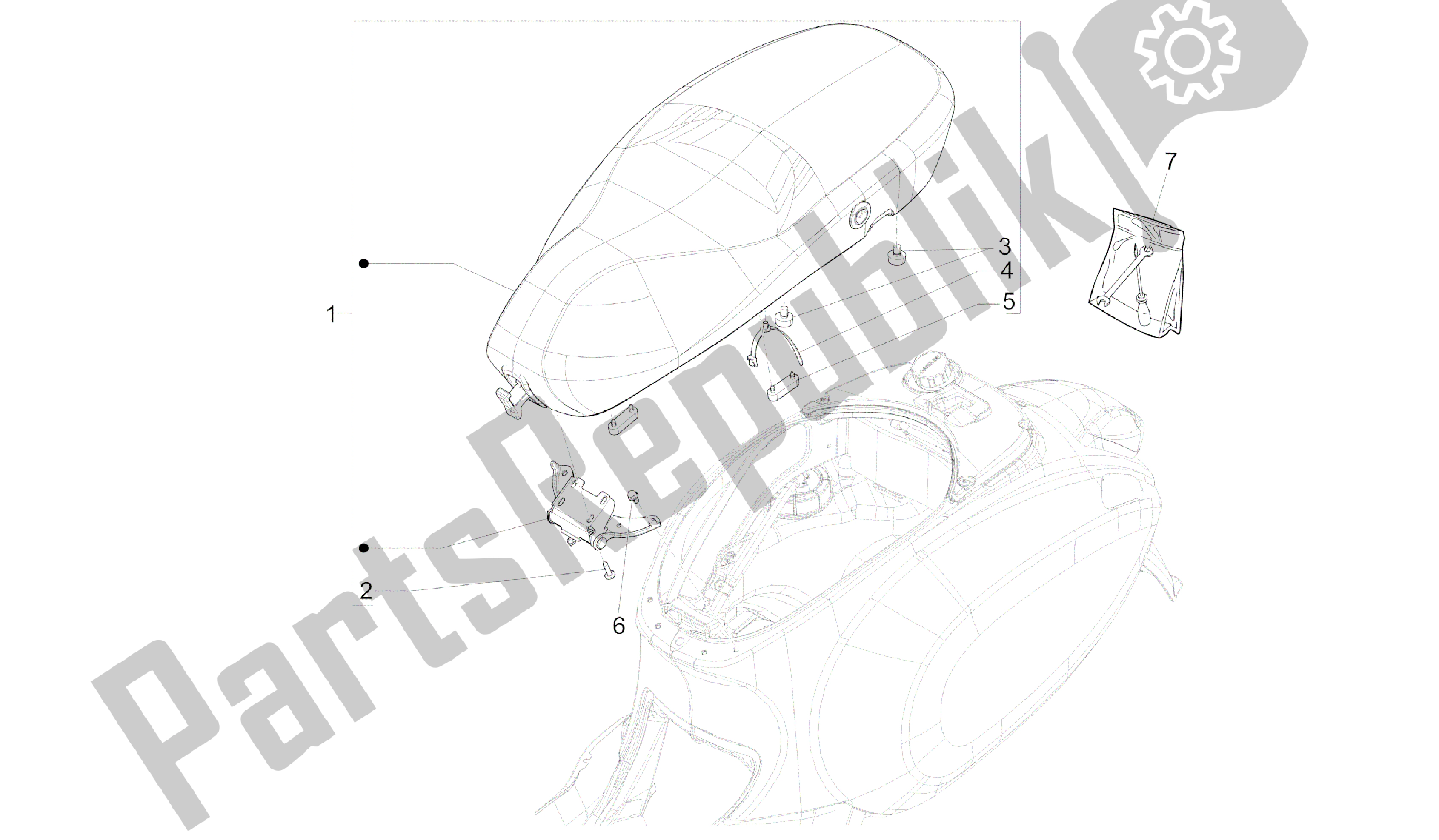 All parts for the Saddle/seats - Tool Roll of the Vespa Primavera 50 2014