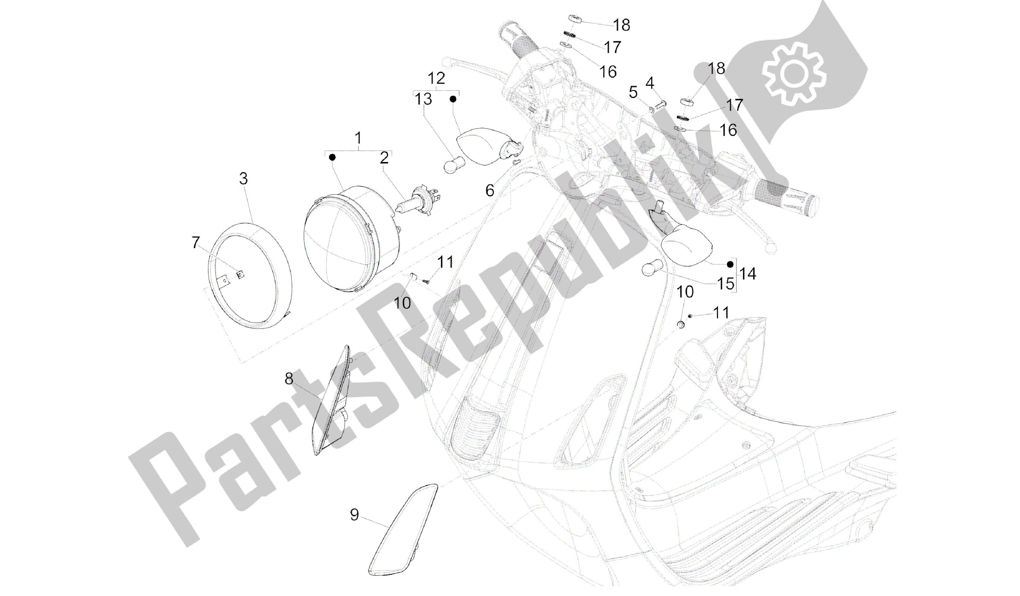 All parts for the Front Headlamps - Turn Signal Lamps of the Vespa Primavera 50 2014