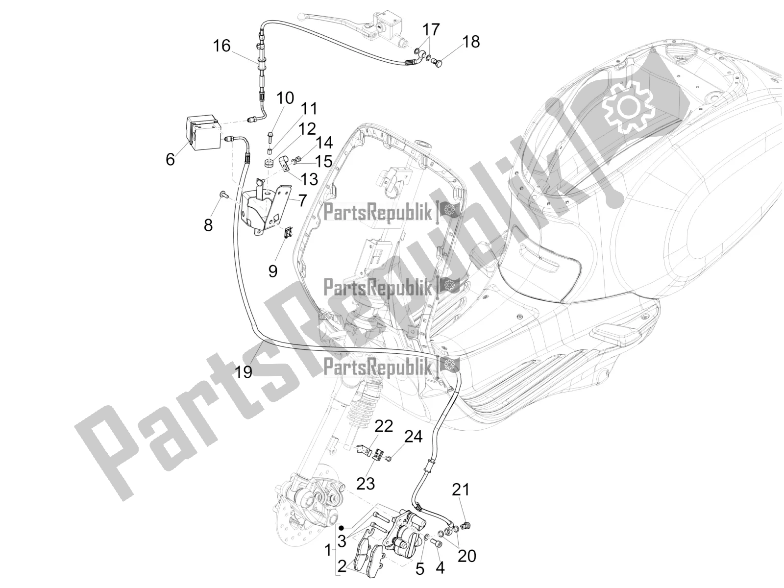 Tutte le parti per il Tubi Freni - Pinze (abs) del Vespa Primavera 125 4T 3V IE ABS E4 2020