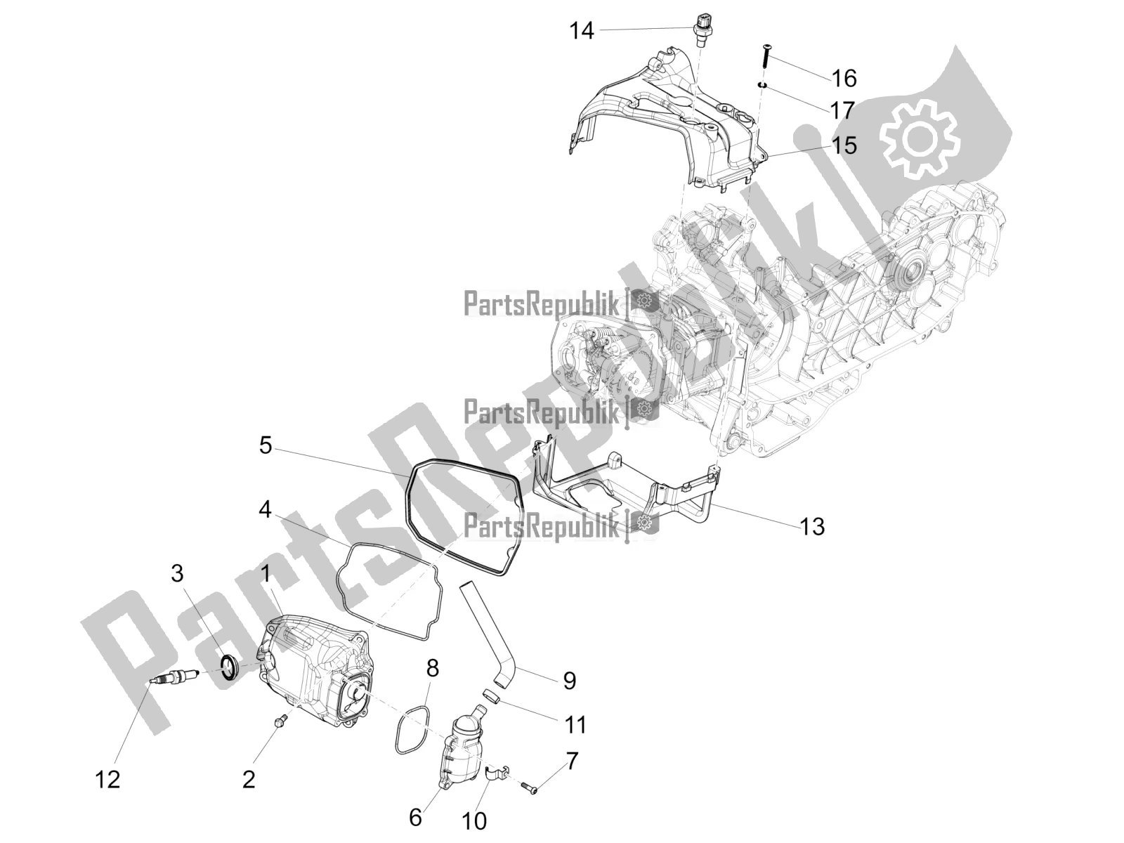 All parts for the Cylinder Head Cover of the Vespa Primavera 125 4T 3V IE ABS E4 2020