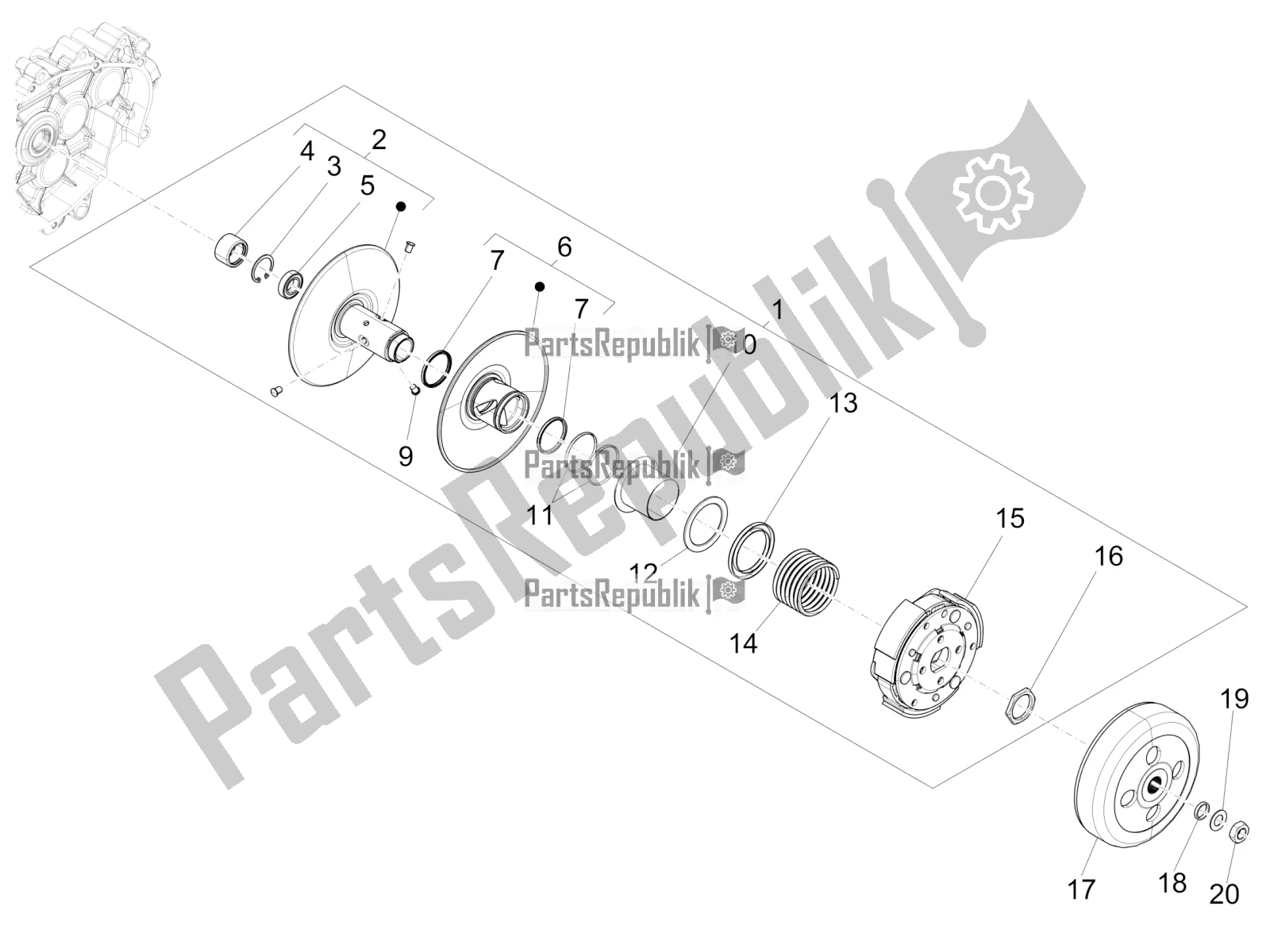 Tutte le parti per il Puleggia Condotta del Vespa Primavera 125 4T 3V IE ABS E4 2020